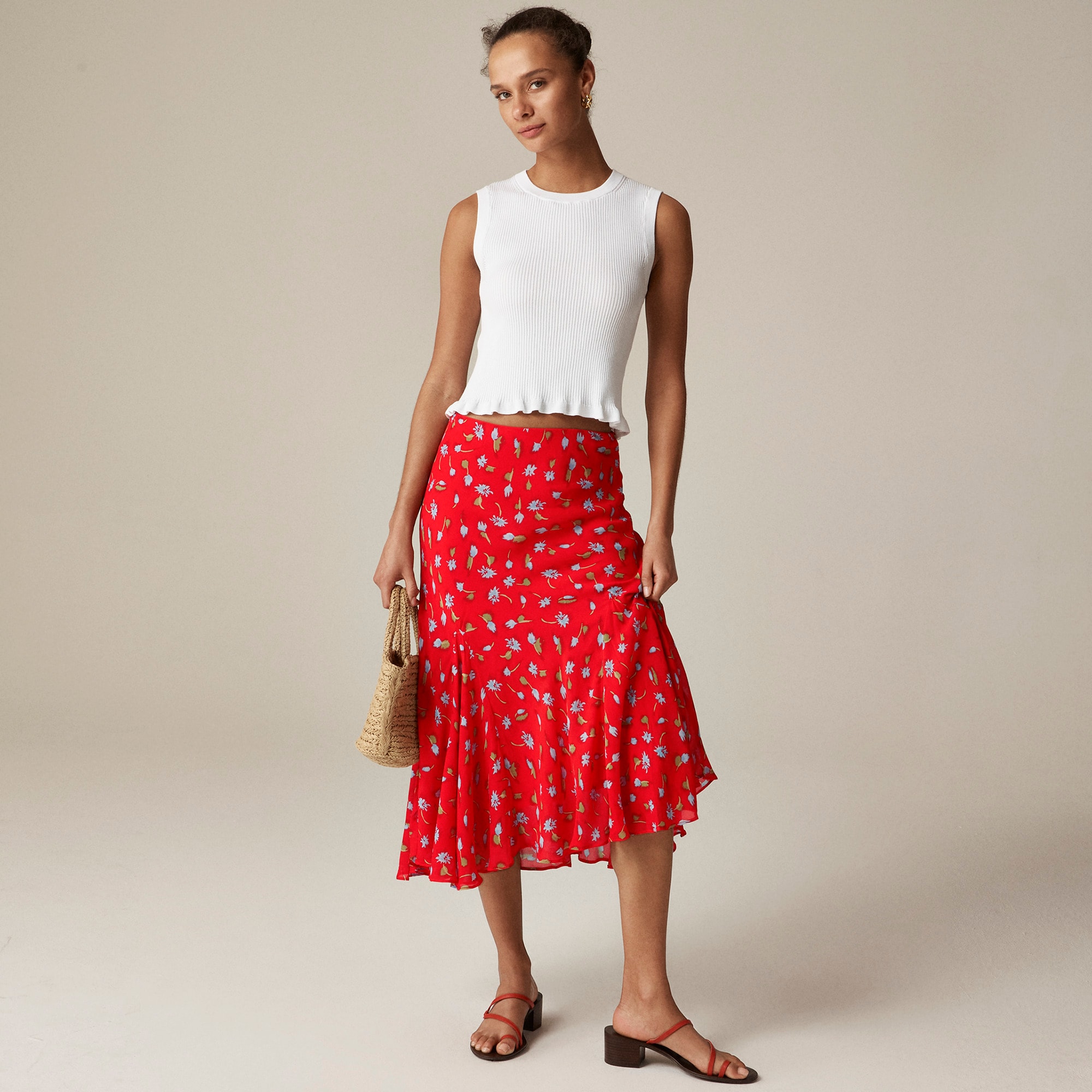  Gwyneth flounce-hem slip skirt in chiffon