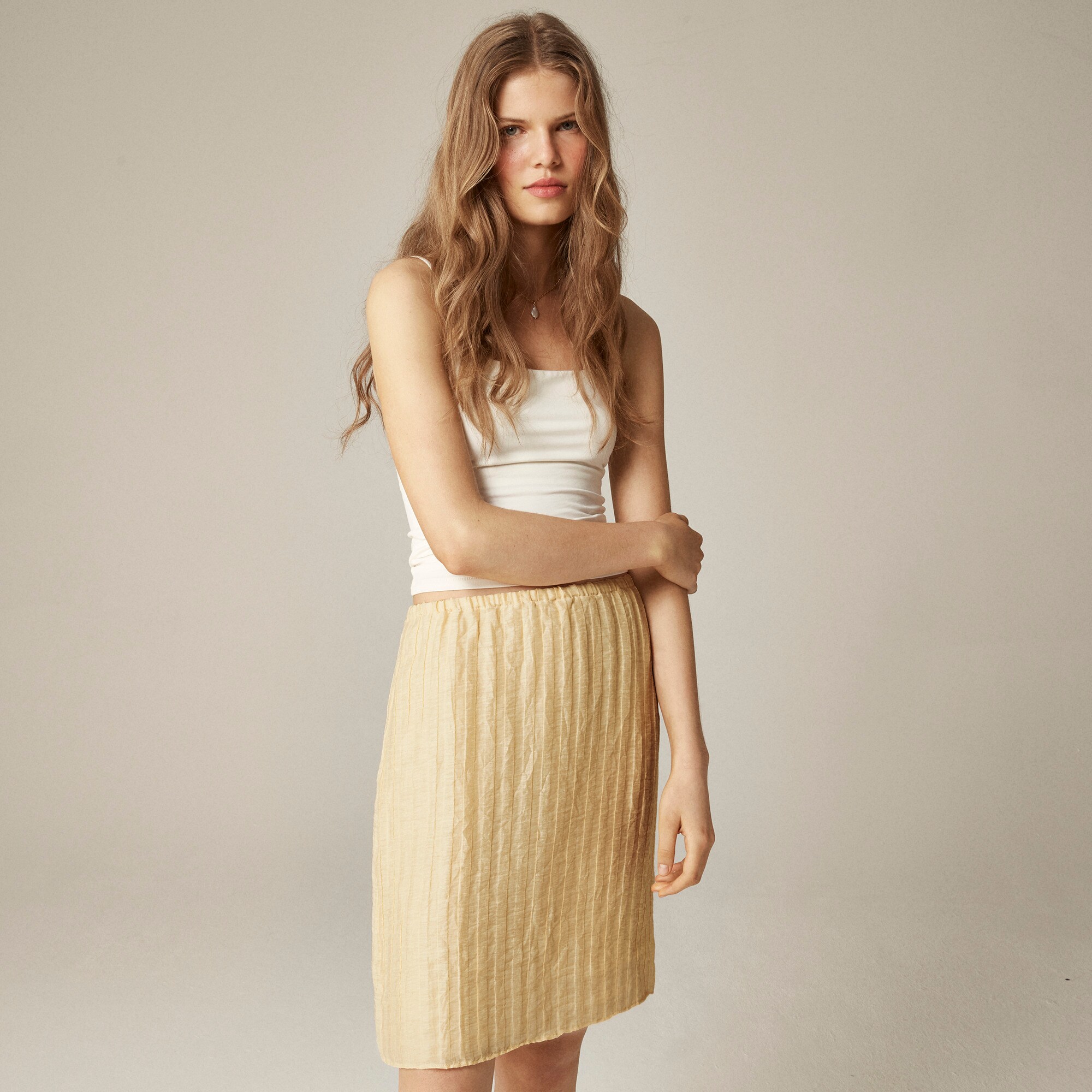 Textured linen-blend skirt