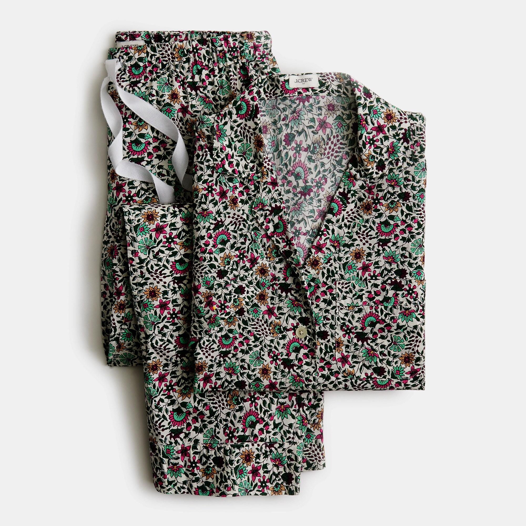 womens Short-sleeve printed woven top and cropped pant pajama set