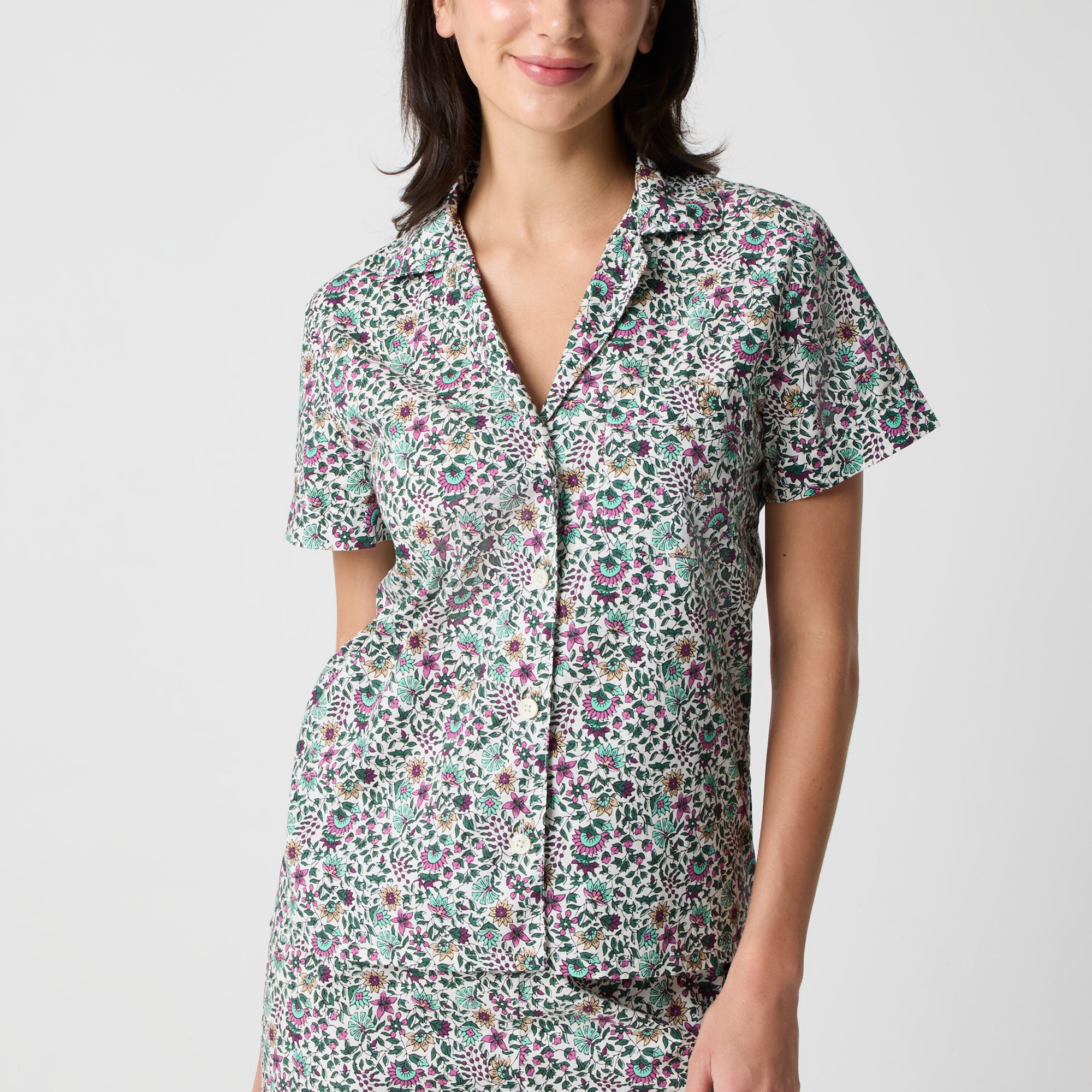 Short-sleeve printed woven top and cropped pant pajama set