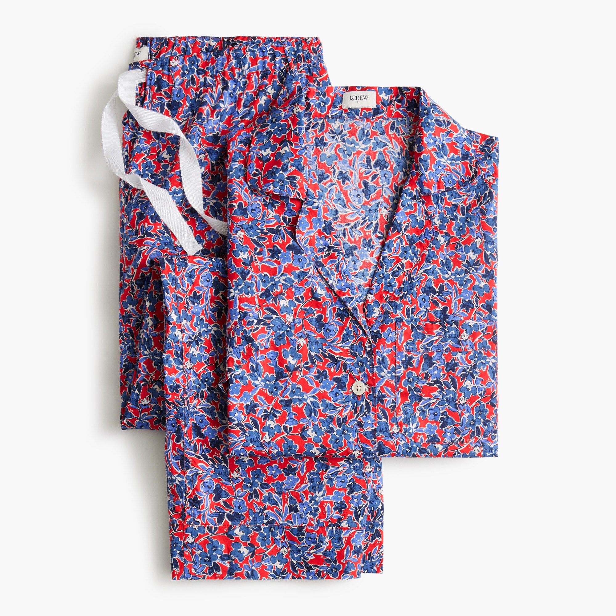 Short-sleeve Printed Woven Top And Cropped Pant Pajama Set For