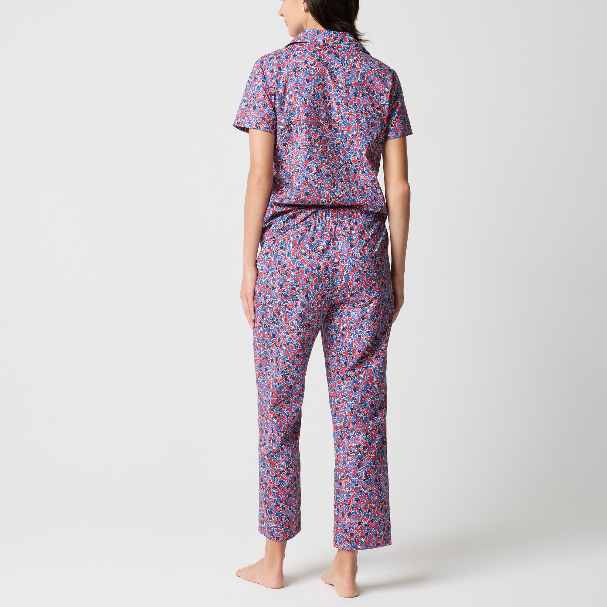 Short-sleeve Printed Woven Top And Cropped Pant Pajama Set