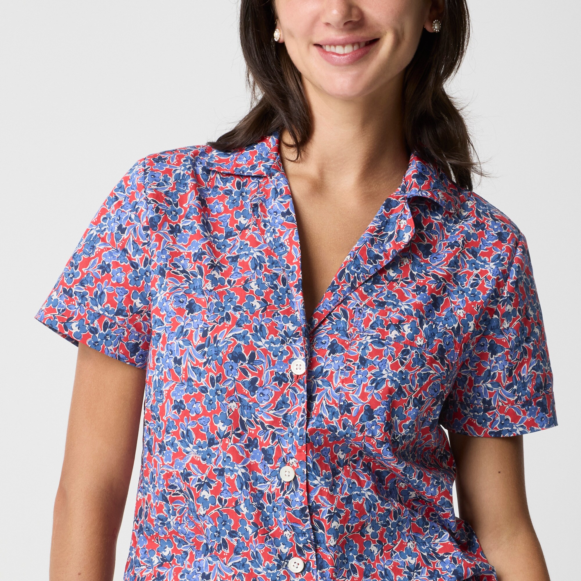  Short-sleeve printed woven top and cropped pant pajama set