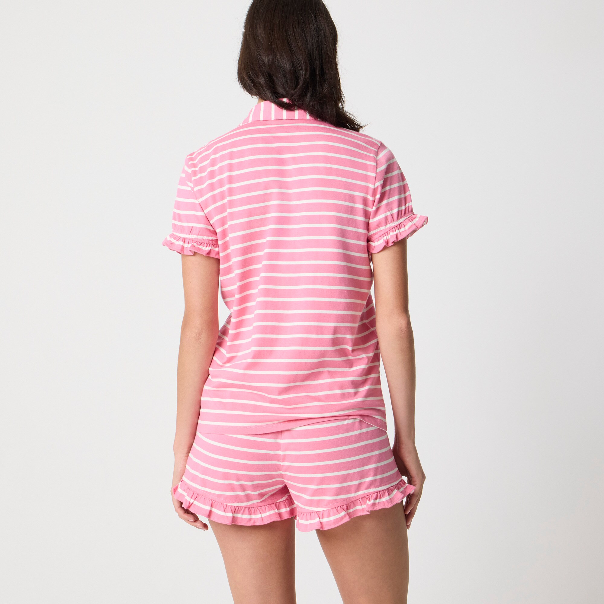 Short-sleeve knit ruffle top and short pajama set