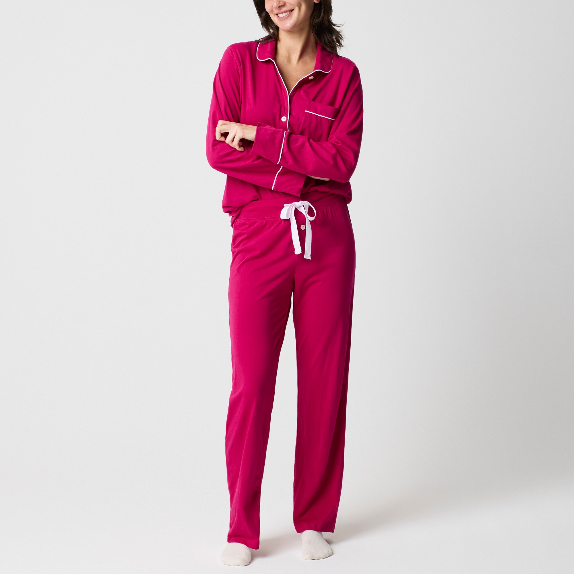 Long-sleeve knit top and pant pajama set