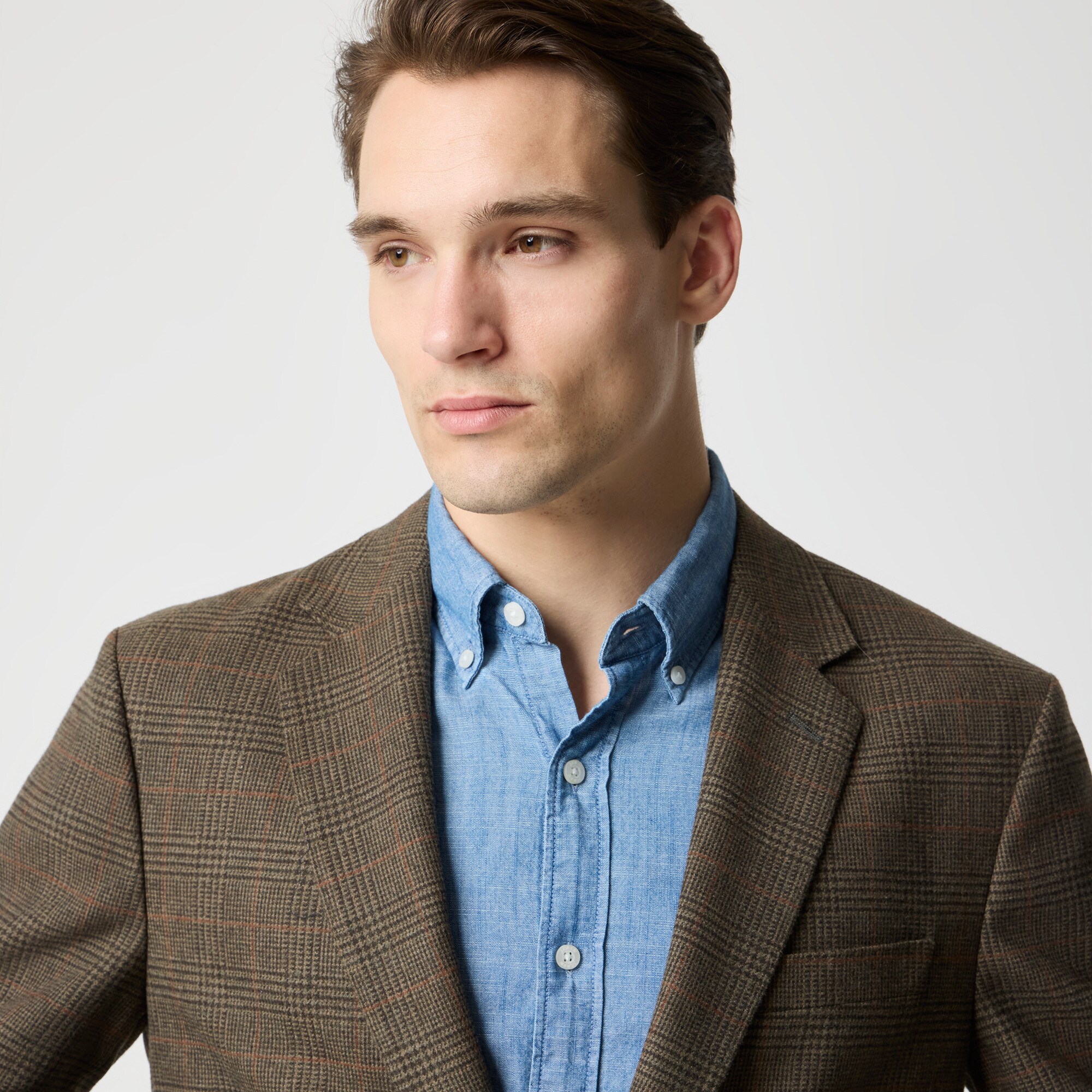 Slim-fit plaid wool-blend patch-pocket blazer