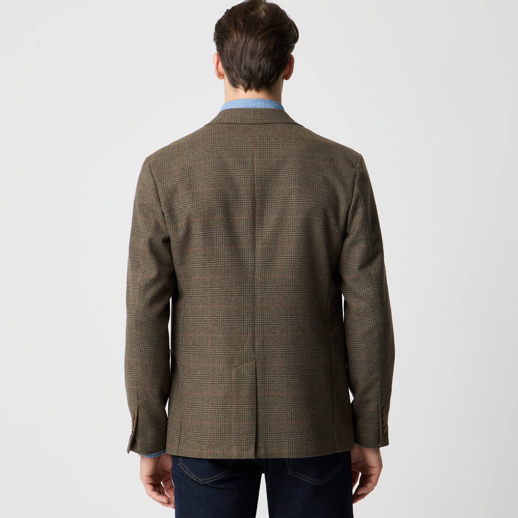 Slim-fit plaid wool-blend patch-pocket blazer