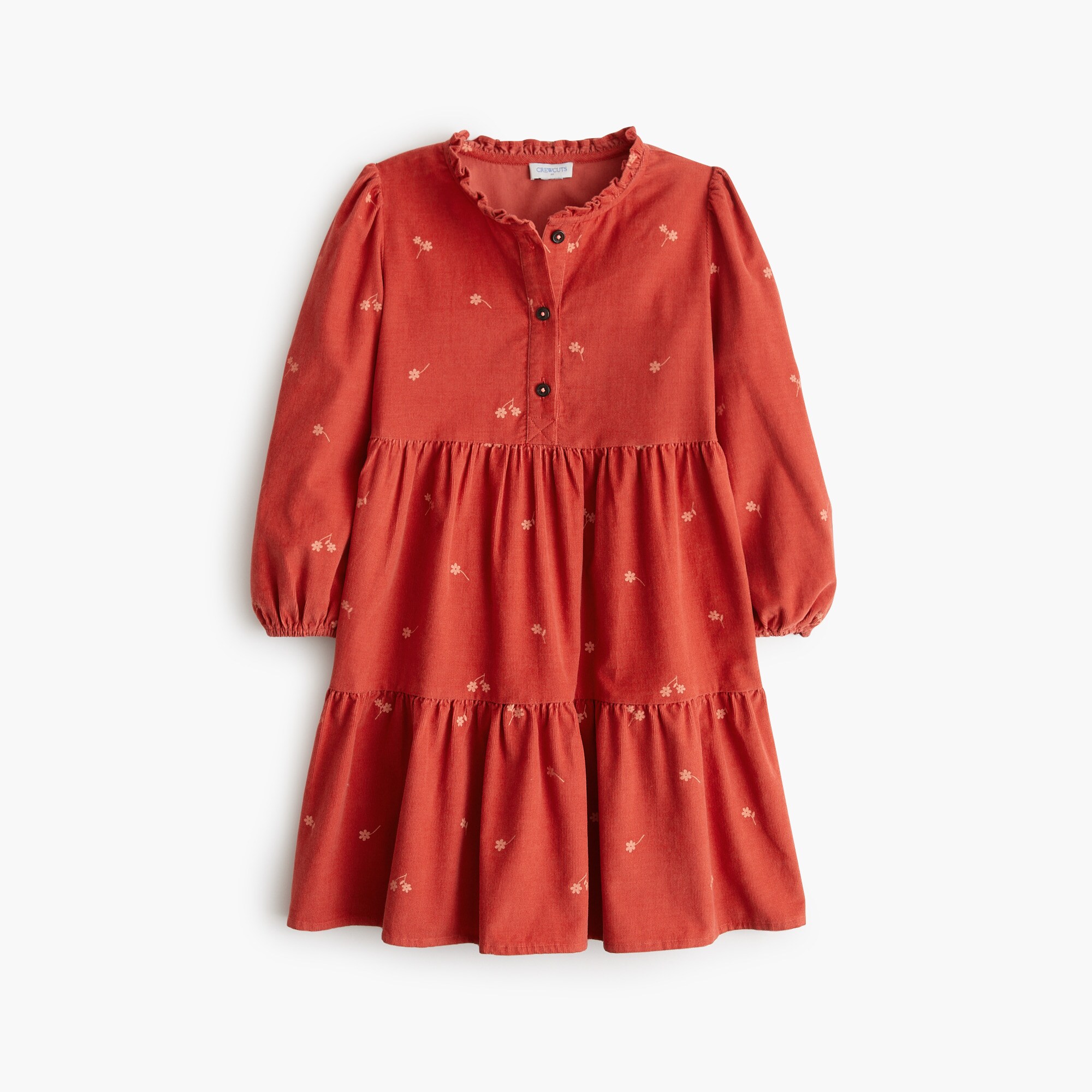 Girls' floral corduroy tiered dress