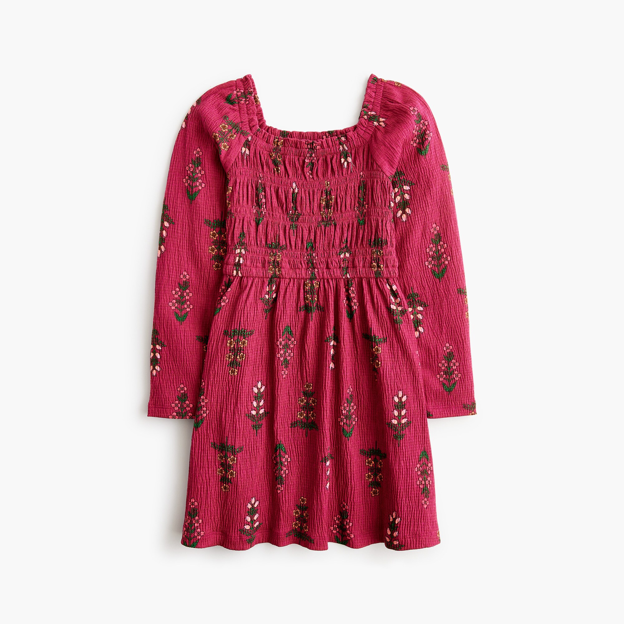  Girls' floral crinkle knit smocked dress