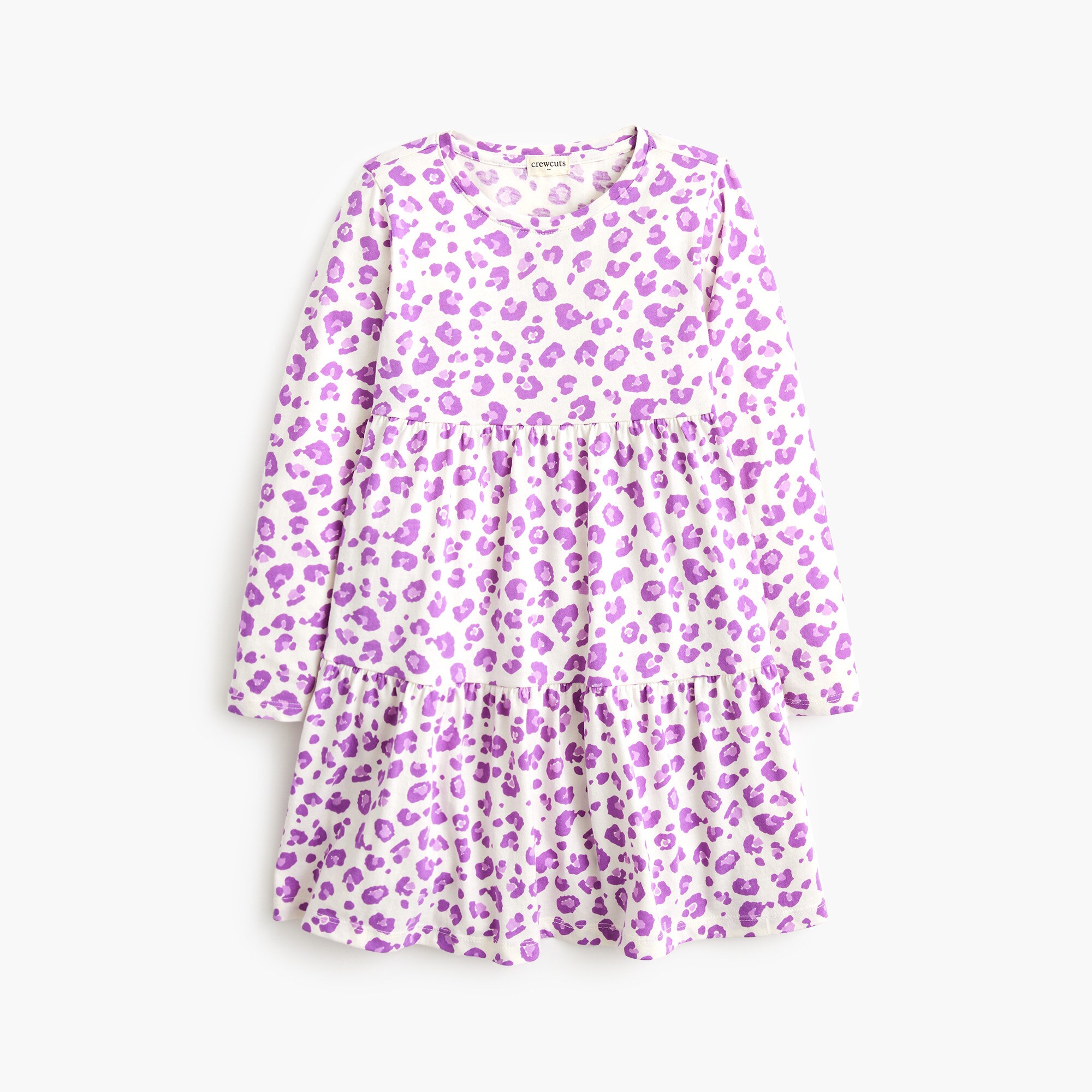 Girls' knit purple leopard tiered dress