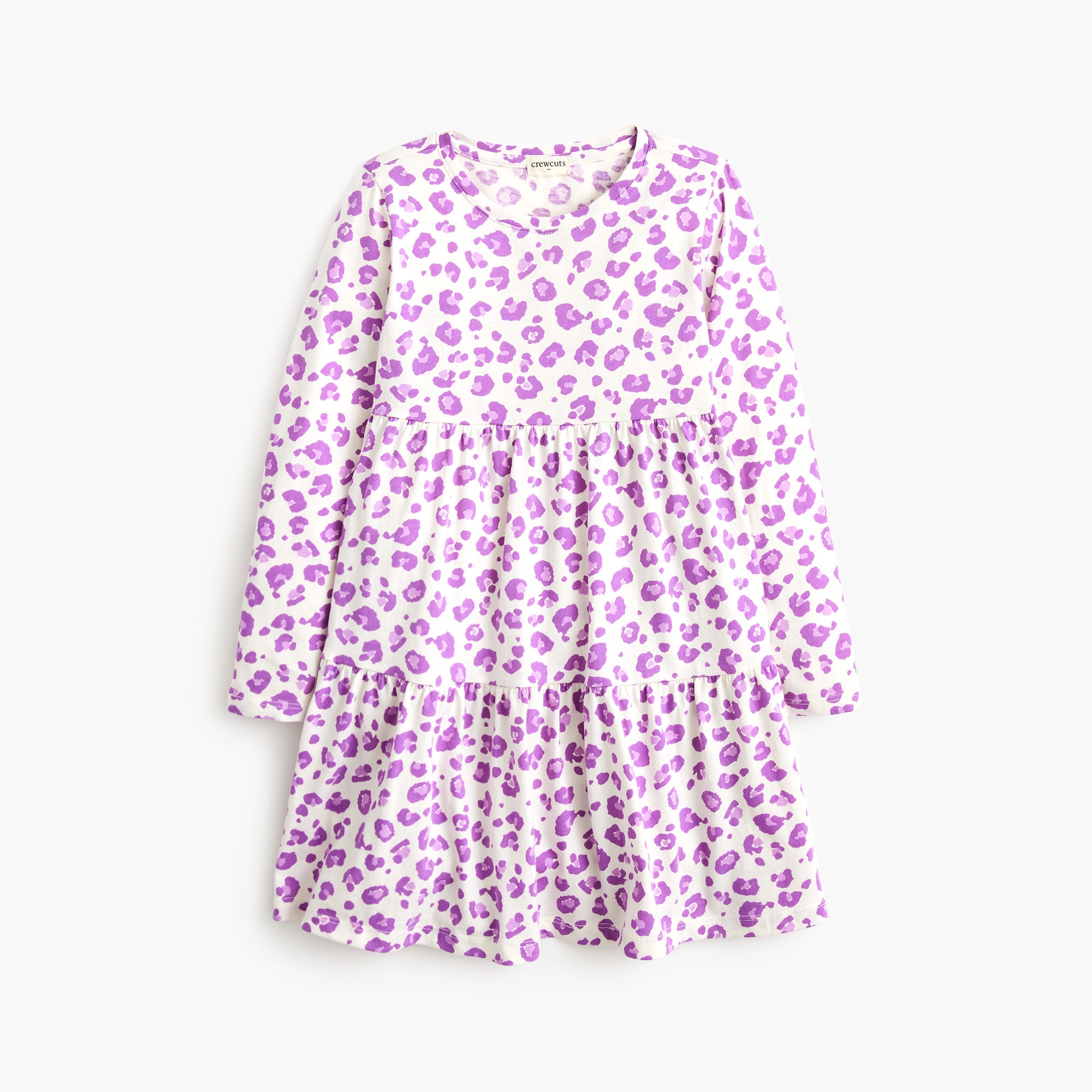girls Girls' knit purple leopard tiered dress