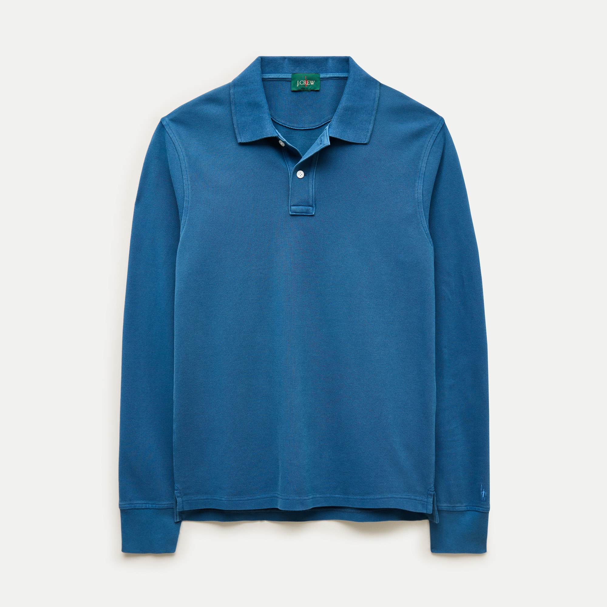 Long-sleeve washed piqué polo shirt