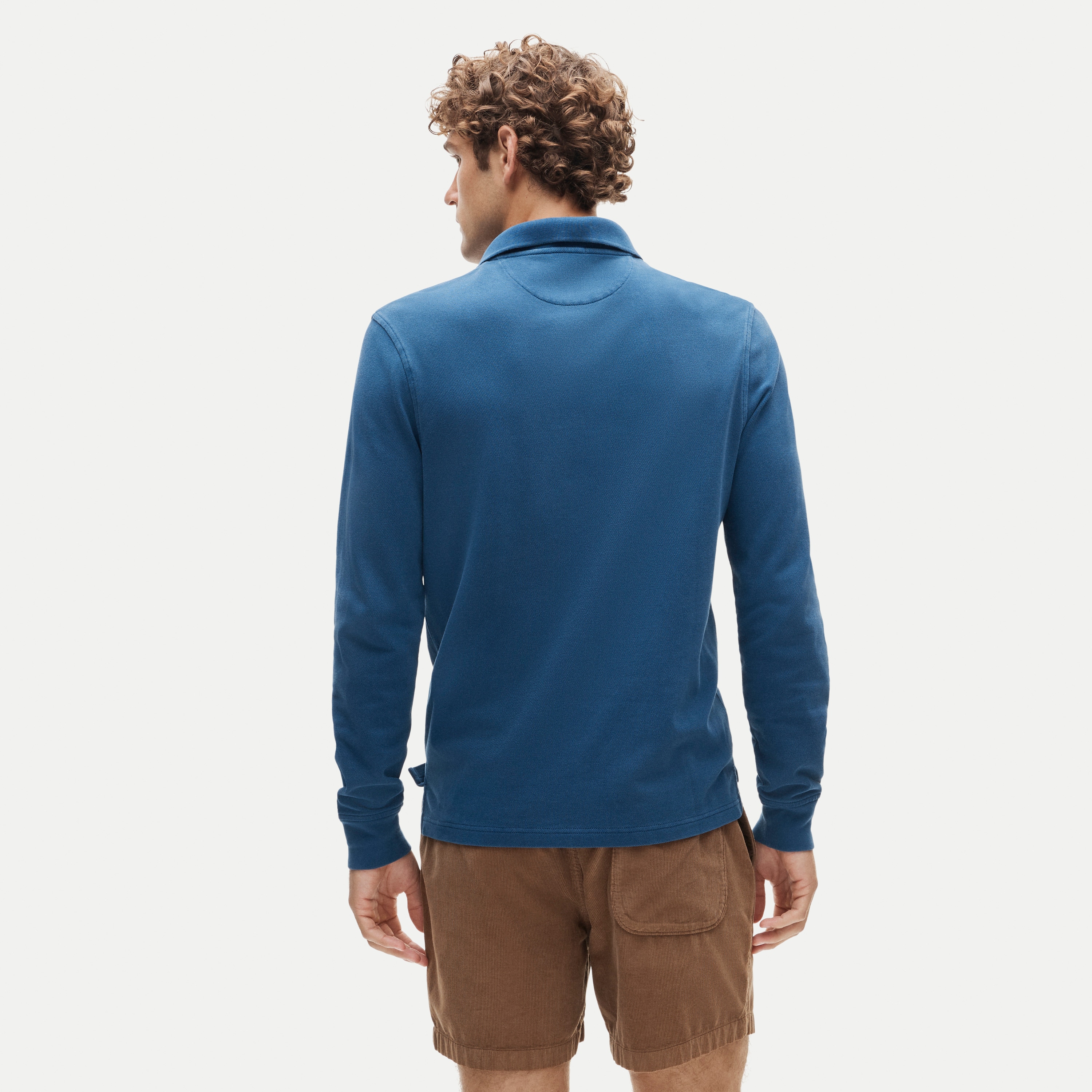 Long-sleeve washed piqué polo shirt