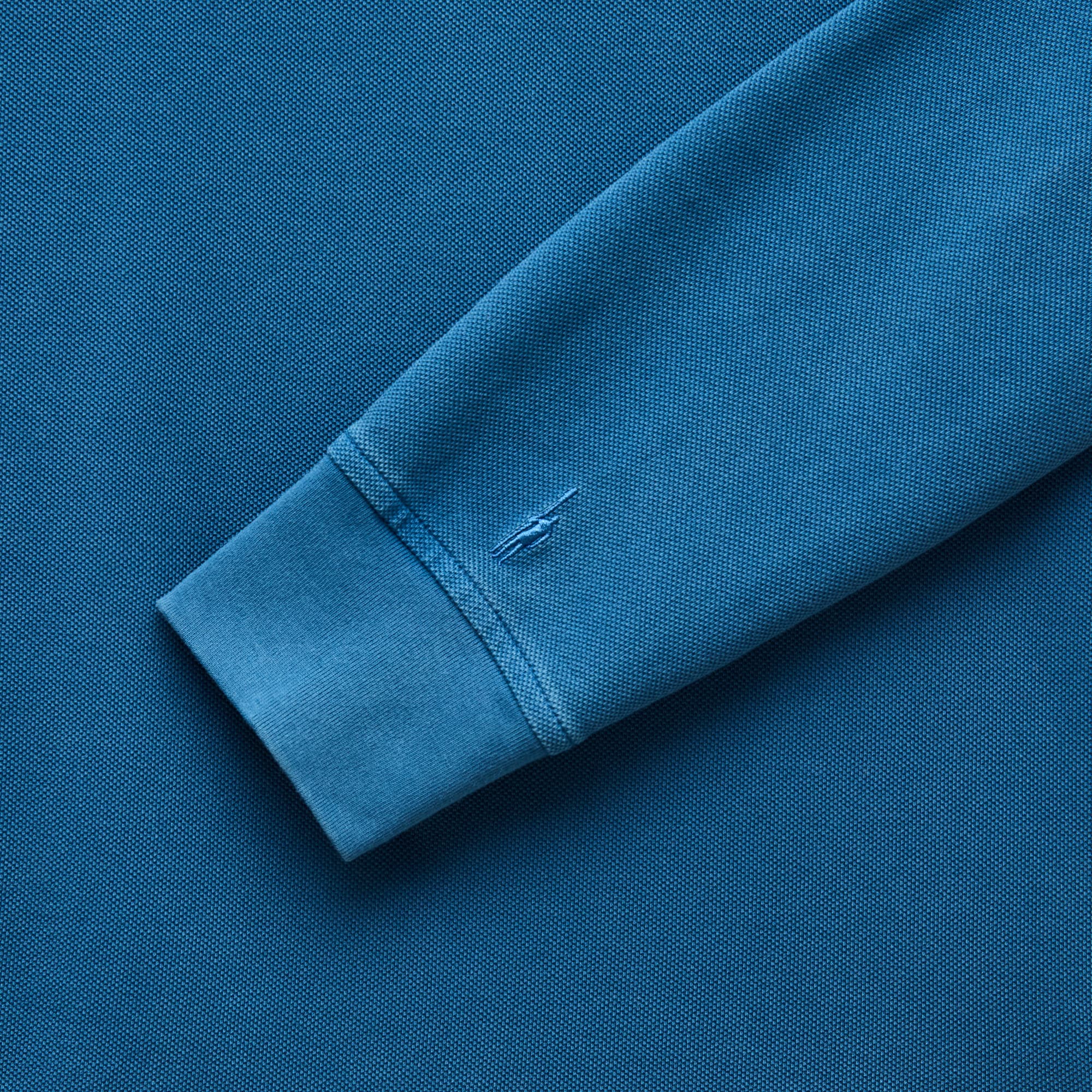 Long-sleeve washed piqué polo shirt