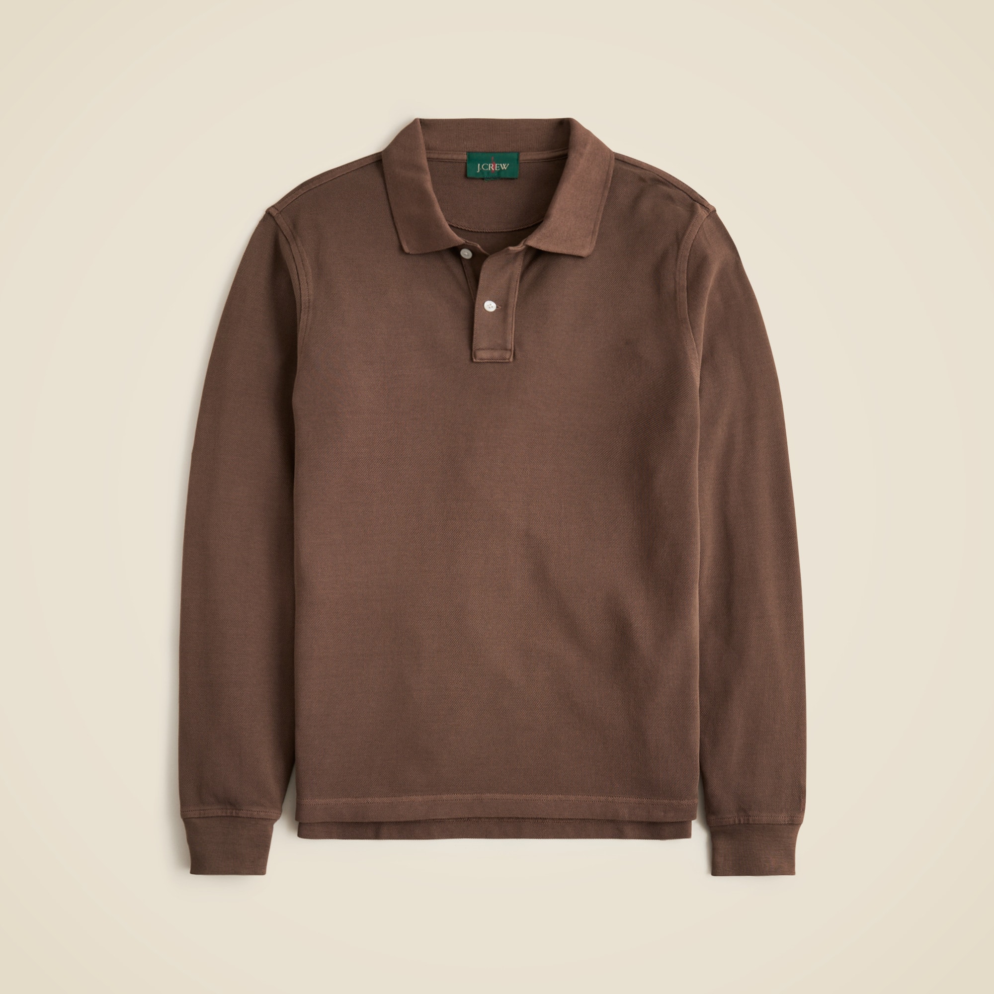 Long-sleeve washed piqué polo shirt