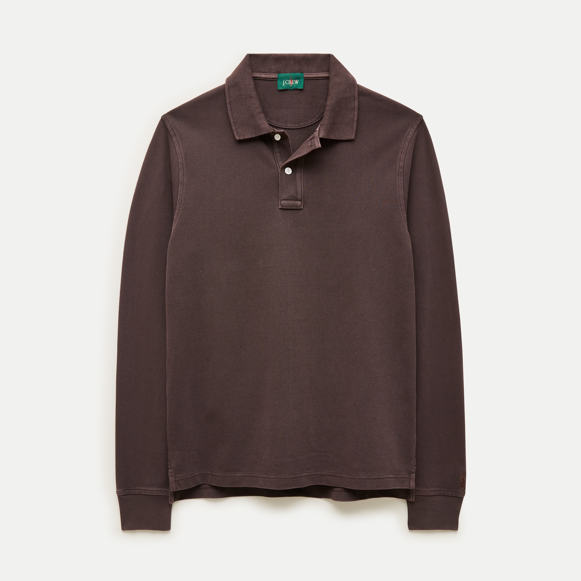 Long-sleeve washed piqué polo shirt