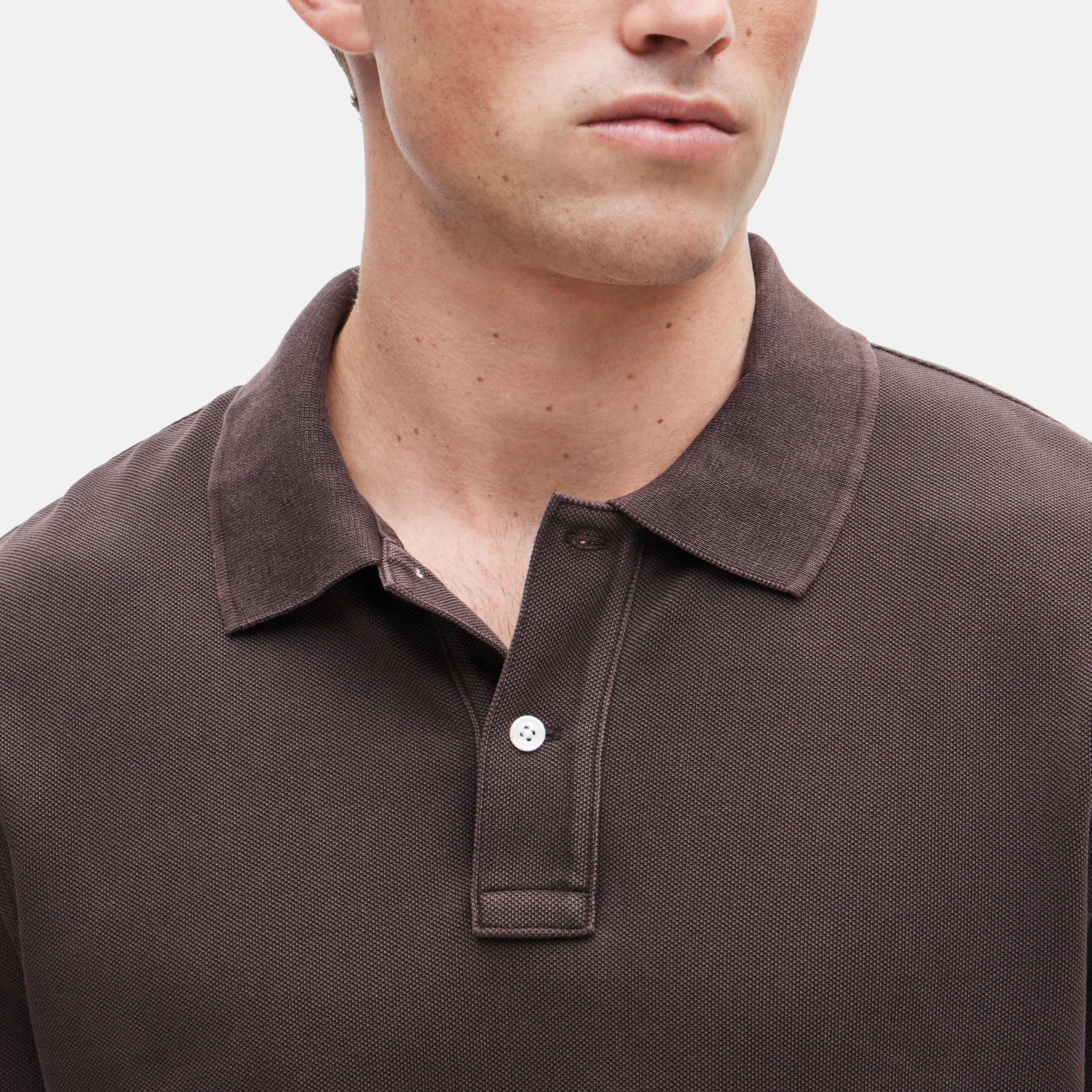 Long-sleeve washed piqué polo shirt