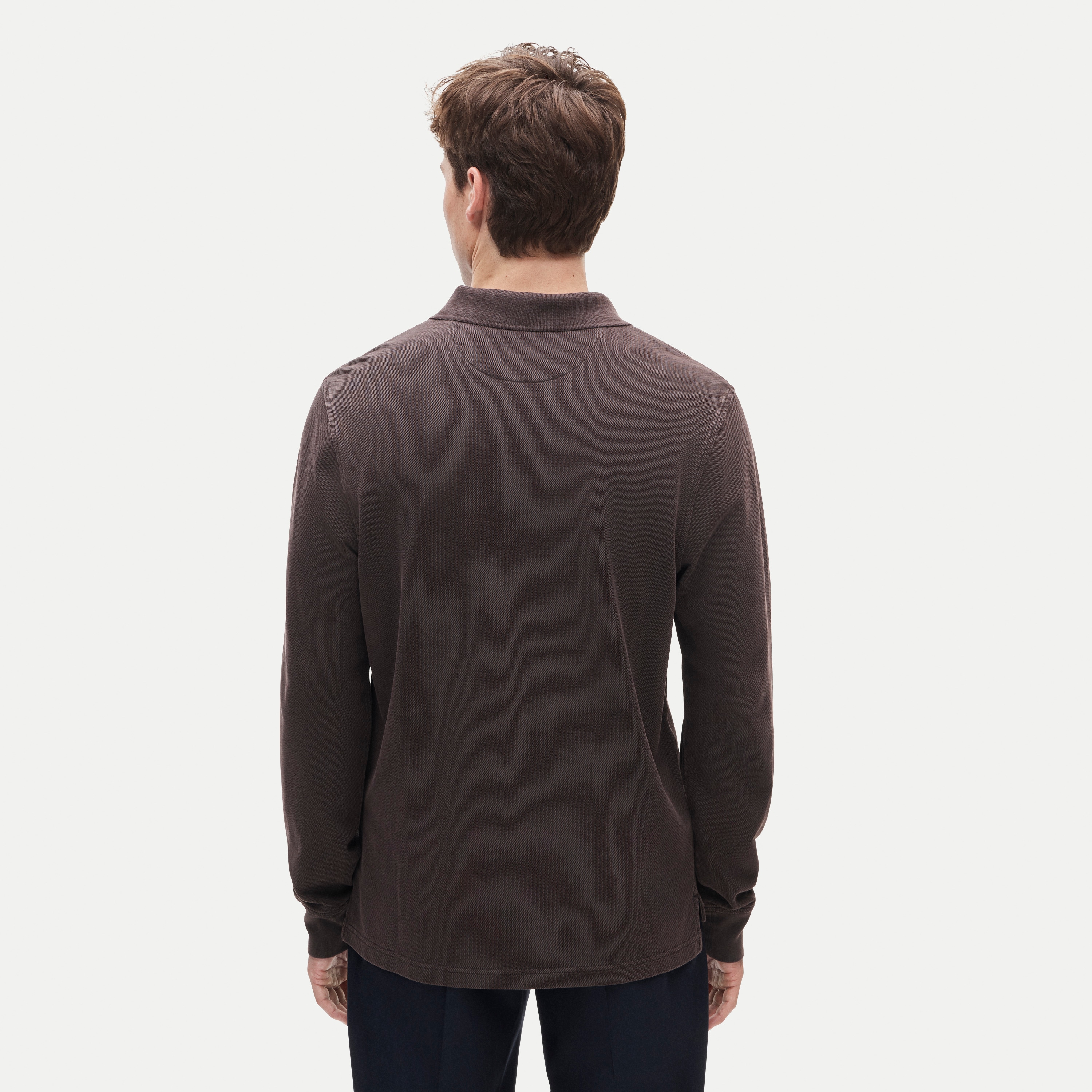 Long-sleeve washed piqué polo shirt