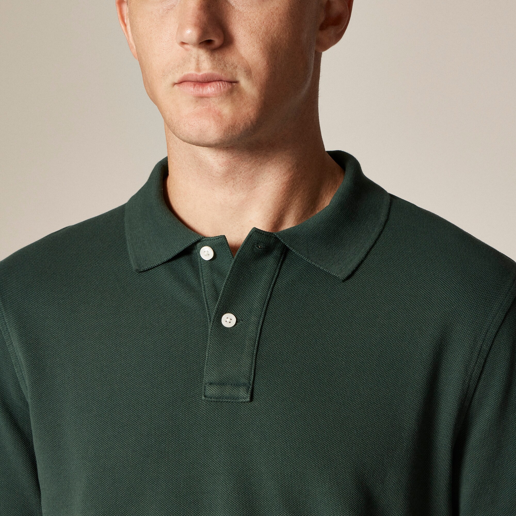 Long-sleeve washed piqué polo shirt