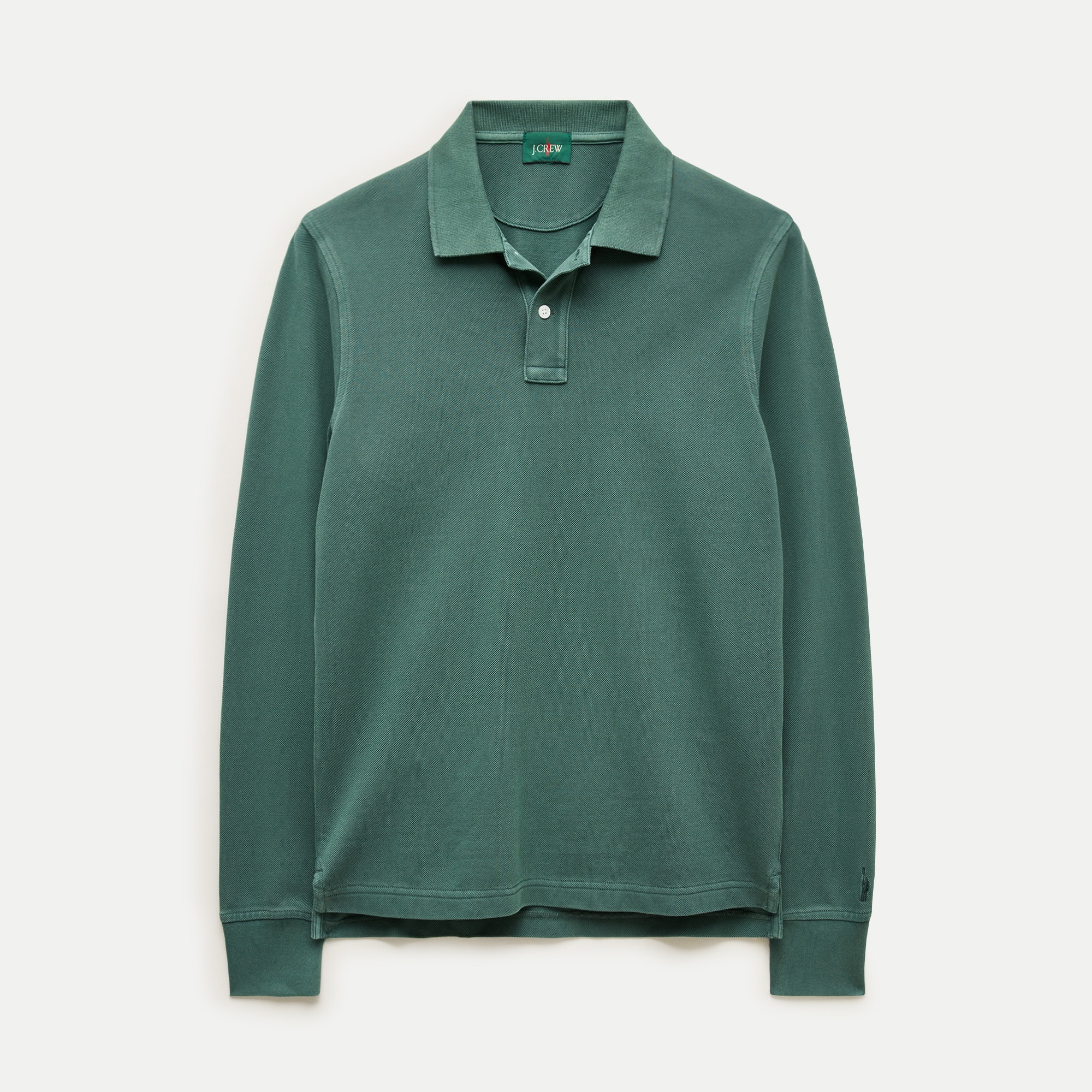 Long-sleeve washed piqué polo shirt