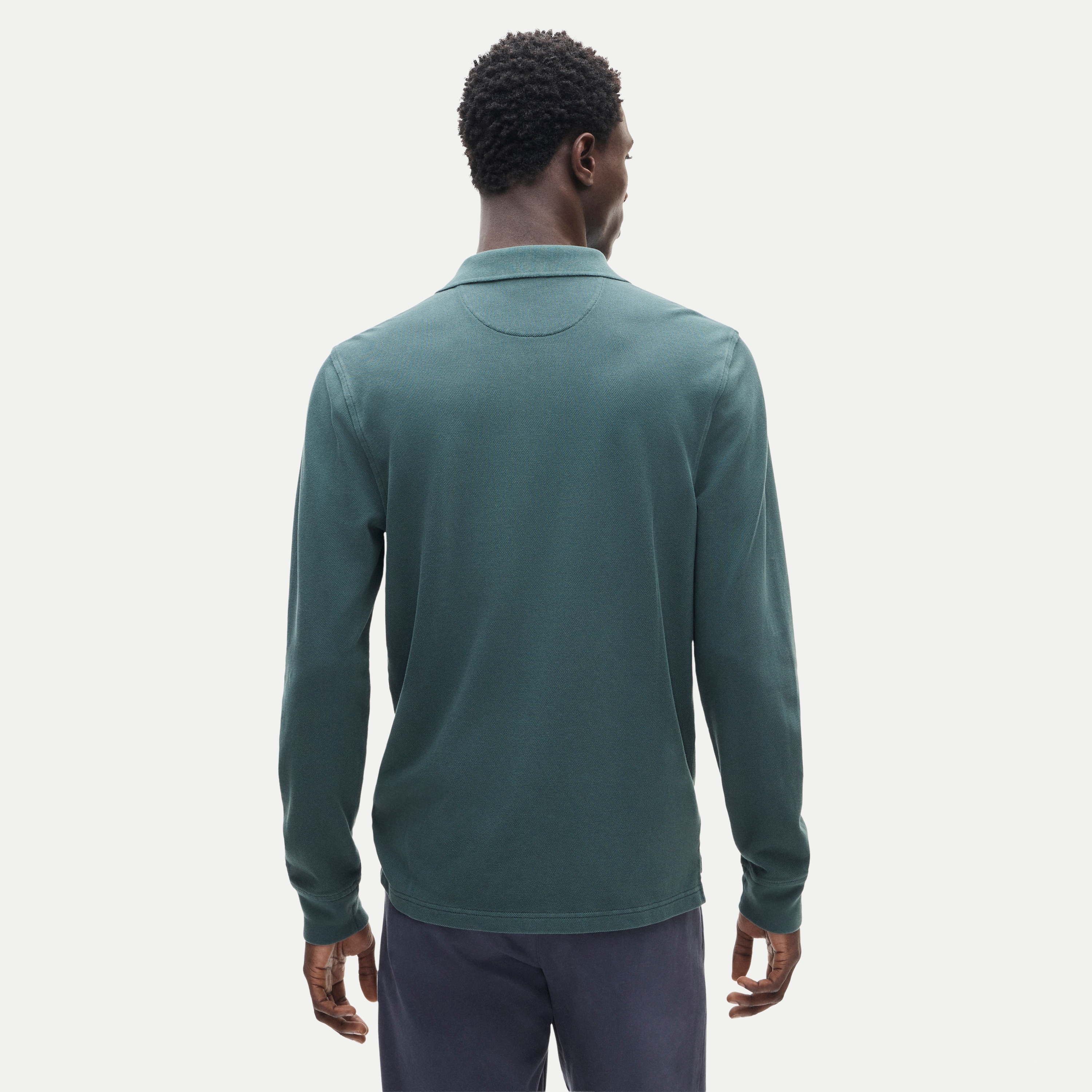 Long-sleeve washed piqué polo shirt