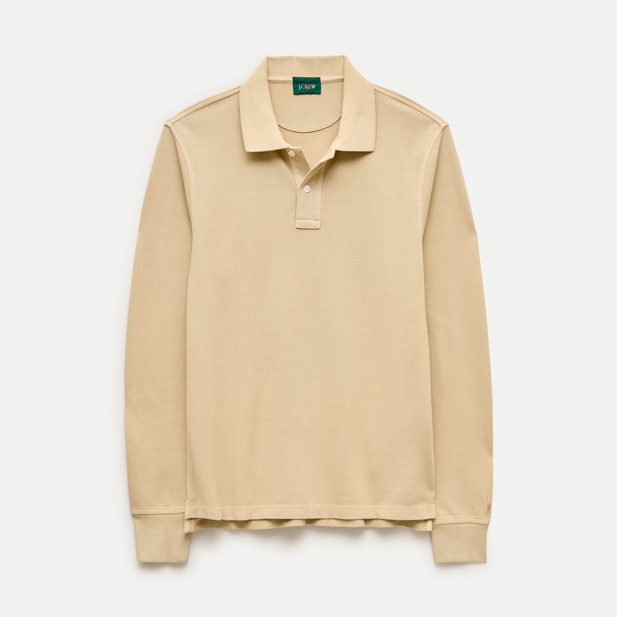 Long-sleeve washed piqué polo shirt