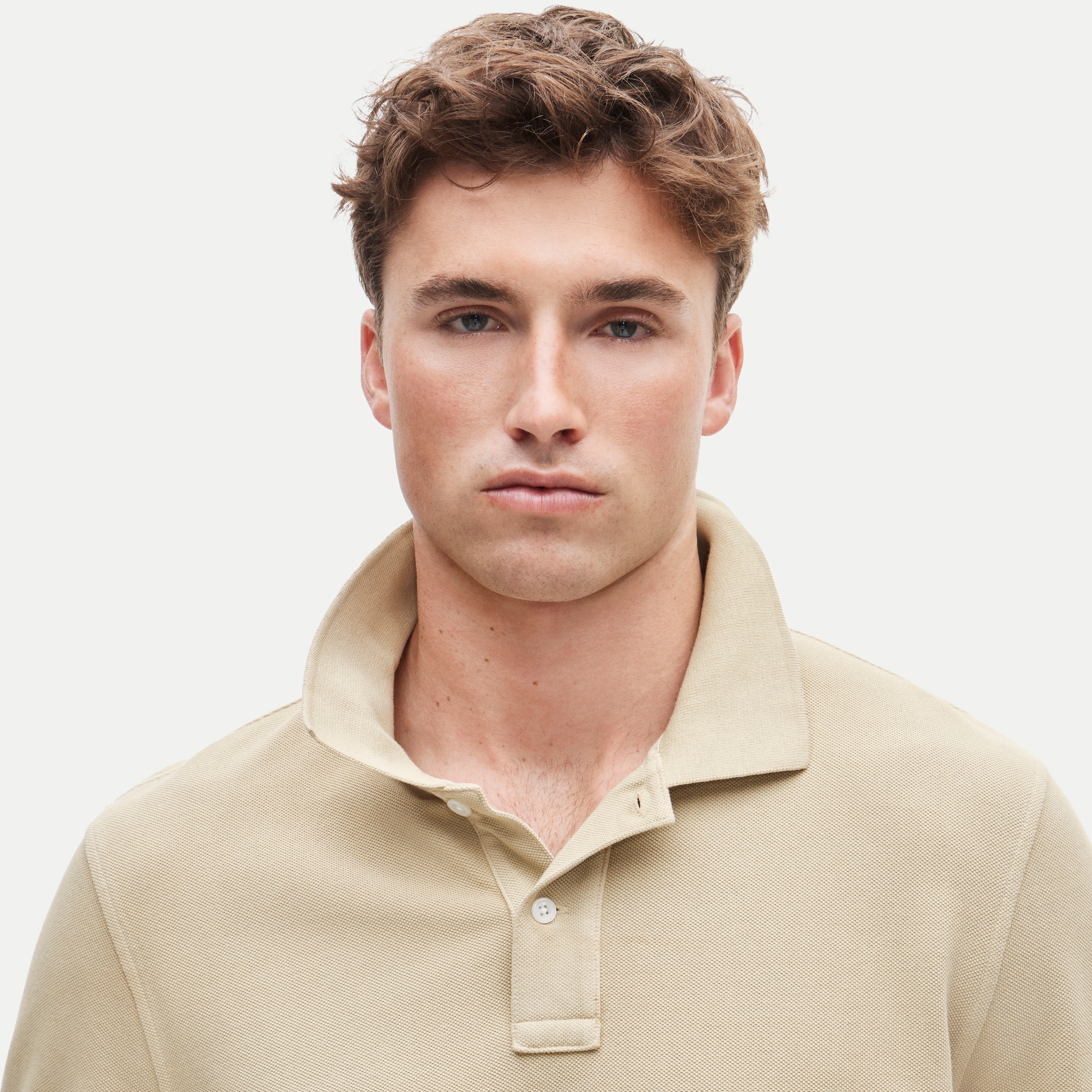 Long-sleeve washed piqué polo shirt