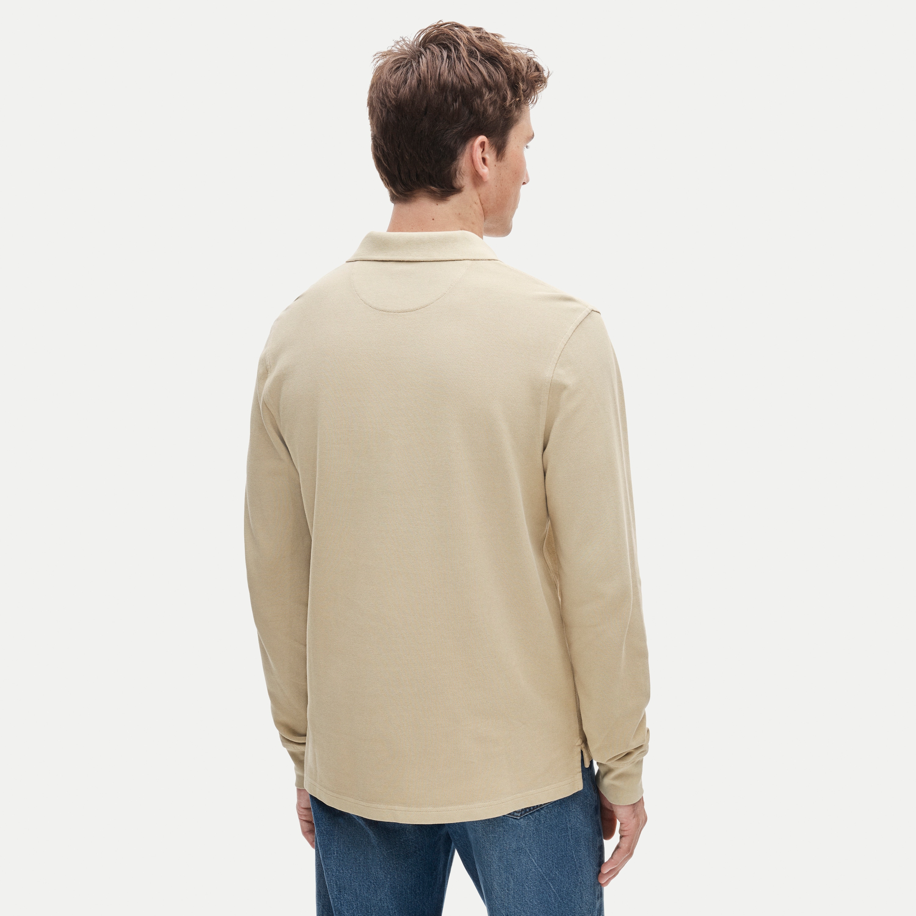Long-sleeve washed piqué polo shirt