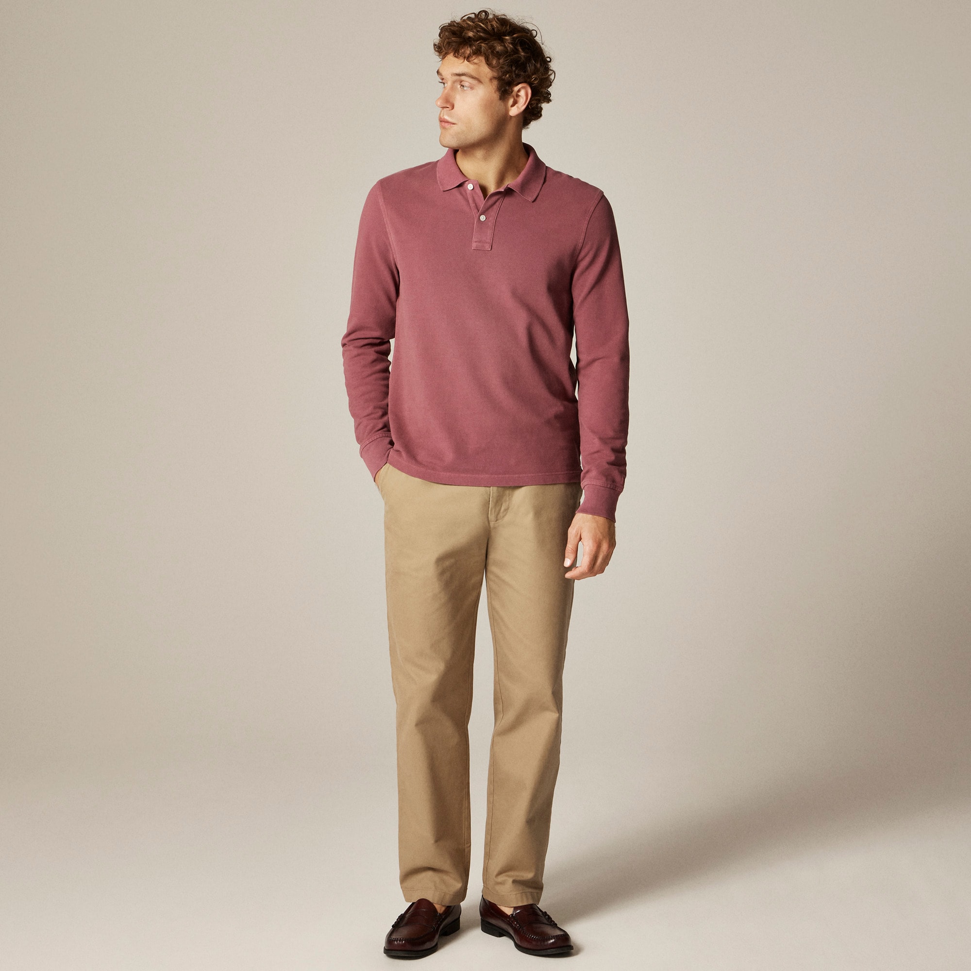 Long-sleeve washed piqu&eacute; polo shirt - thumbnail 4