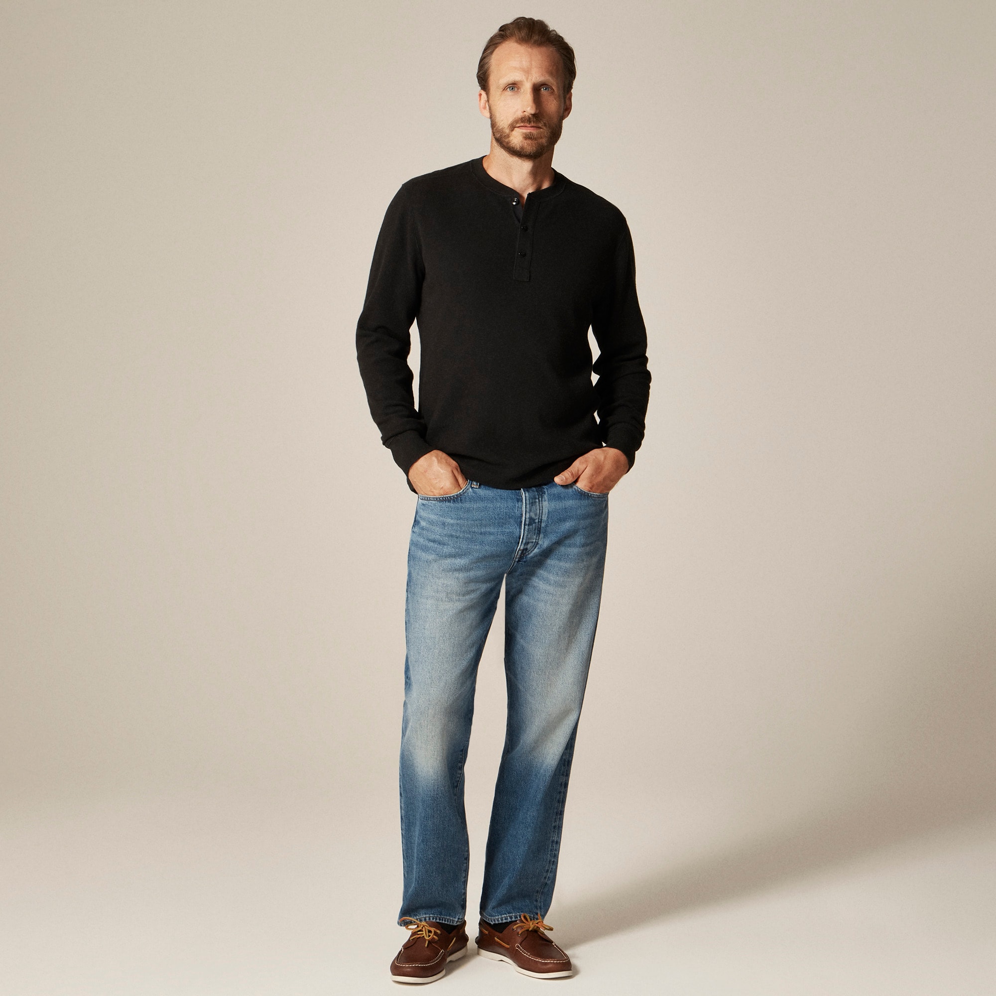 Jacquard rib-knit henley