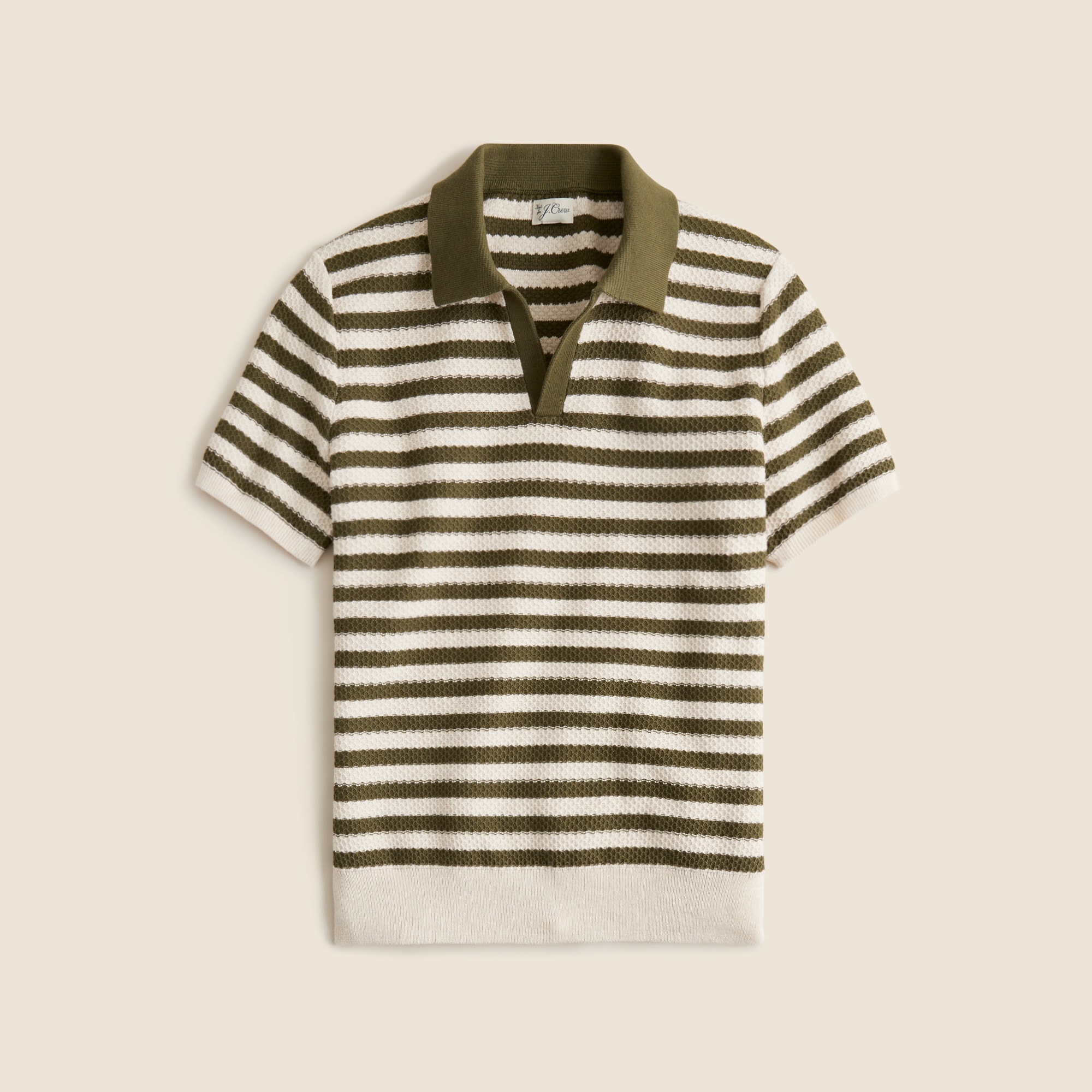 Short-sleeve Textured-stitch Cotton Johnny-collar Sweater-polo In