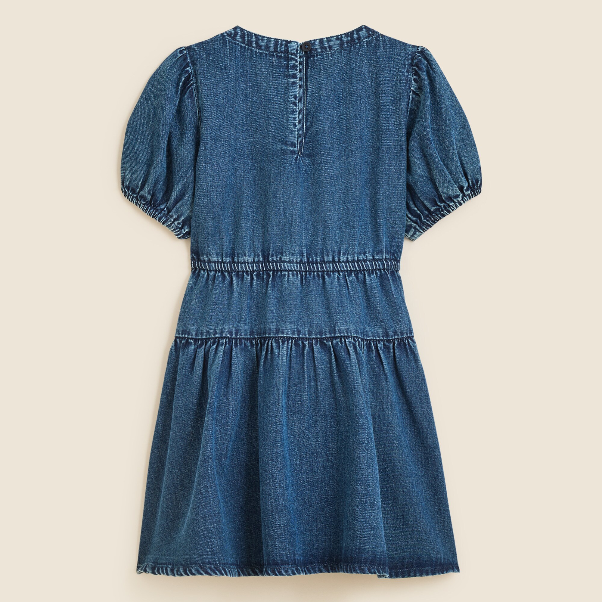 Girls' puff-sleeve dress in drapey denim
