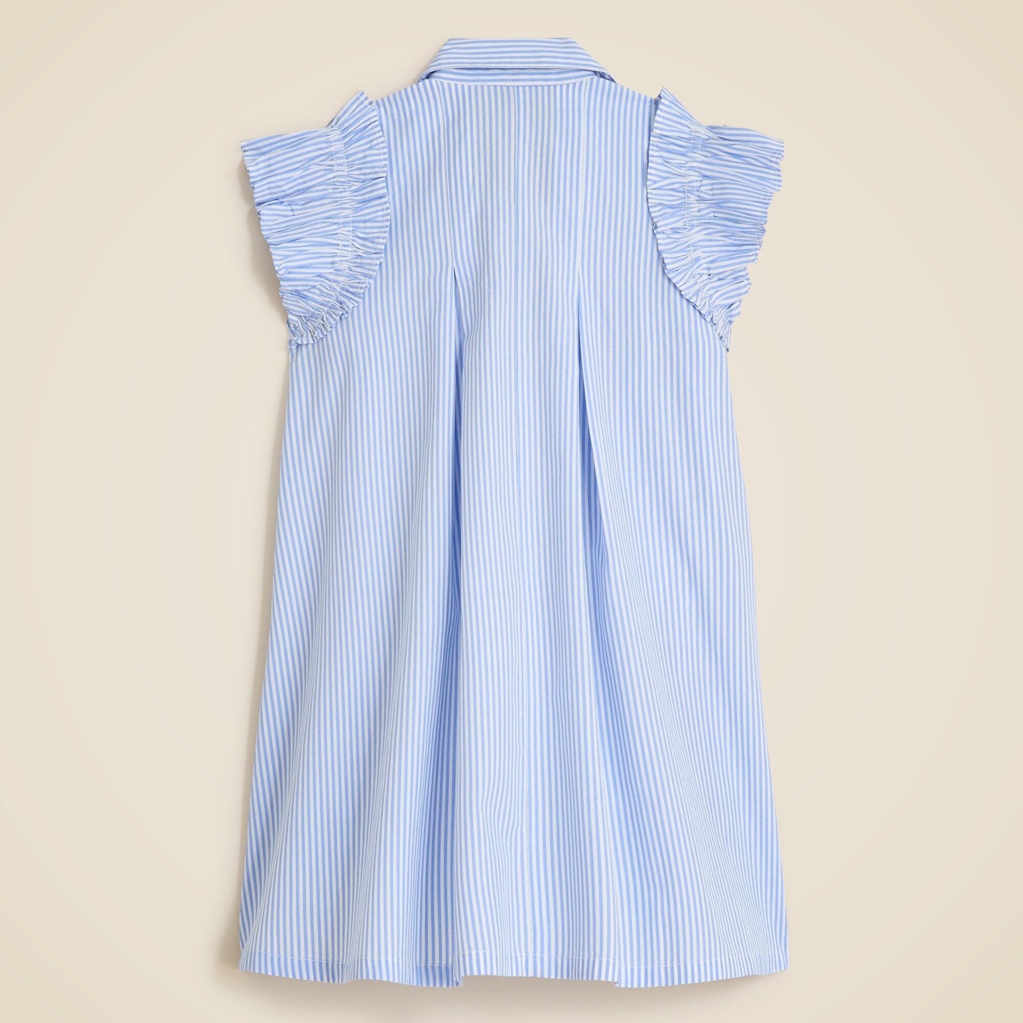 Girls' ruffle-sleeve shirtdress in striped cotton poplin