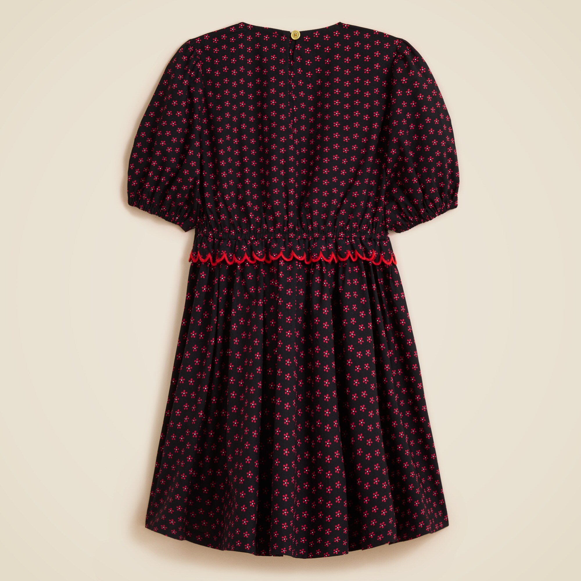 Girls' puff-sleeve scallop-trim dress in floral