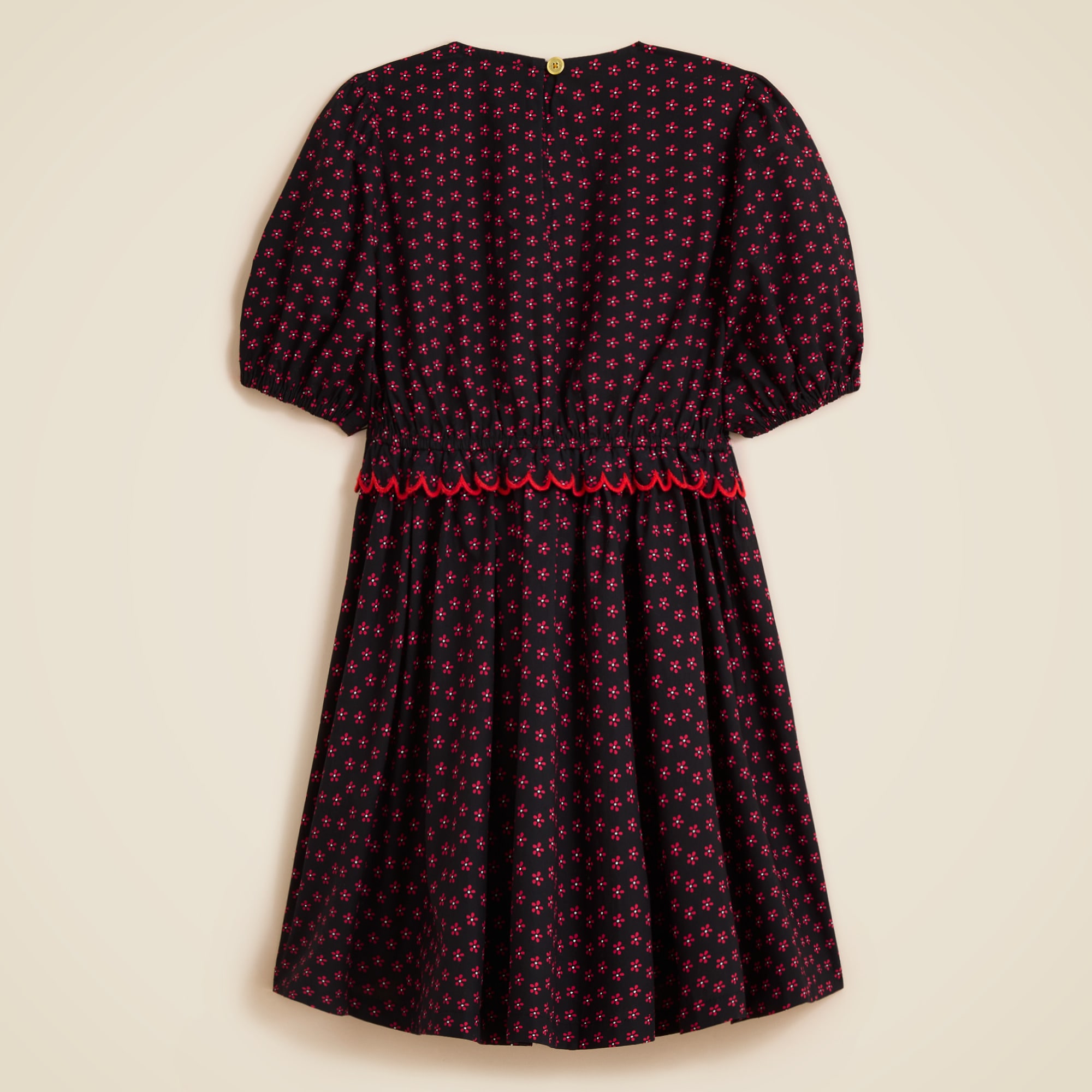 Girls' puff-sleeve scallop-trim dress in floral