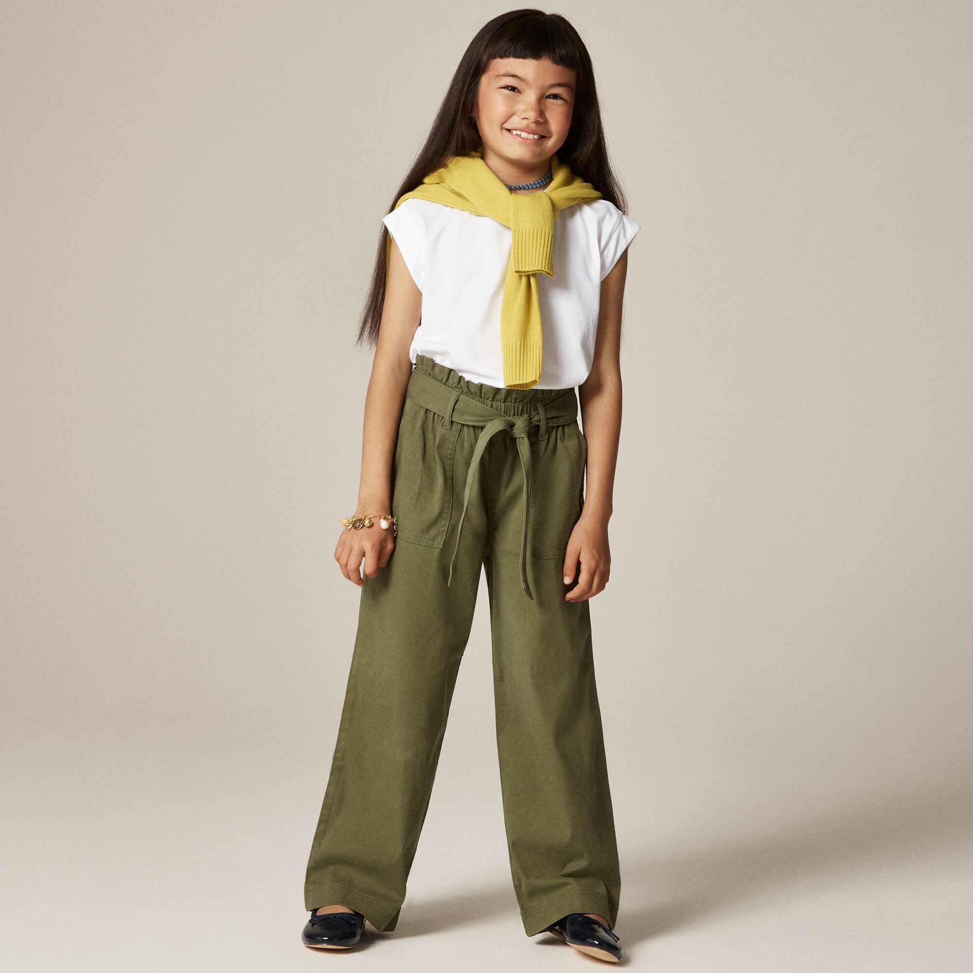 Girls' tie-waist pant in drapey twill