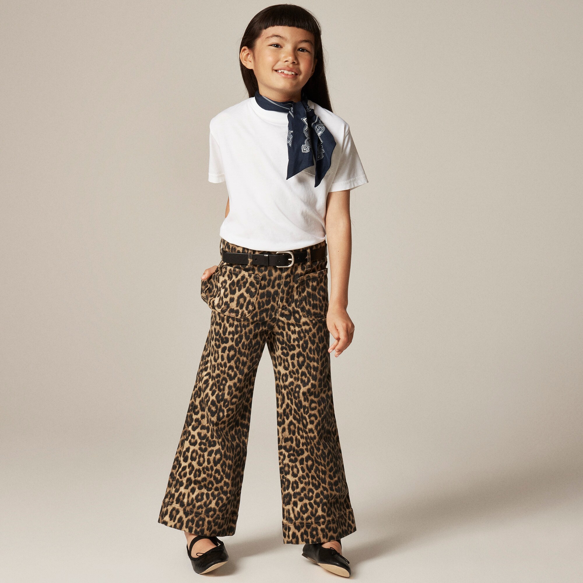 girls Girls' sailor denim trouser in leopard print