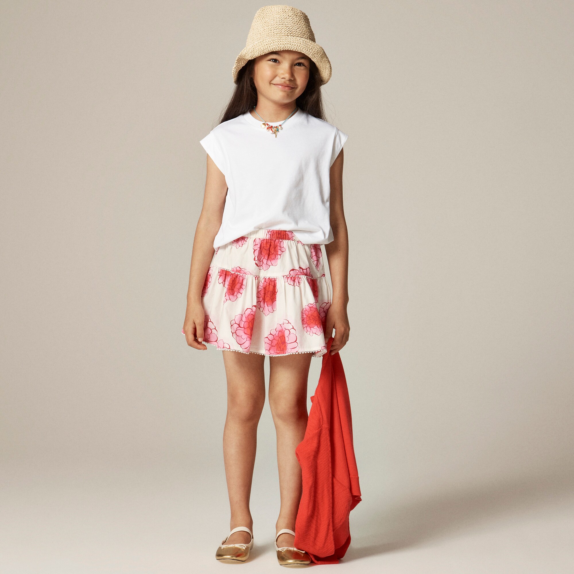  Girls' tiered skirt in peony floral