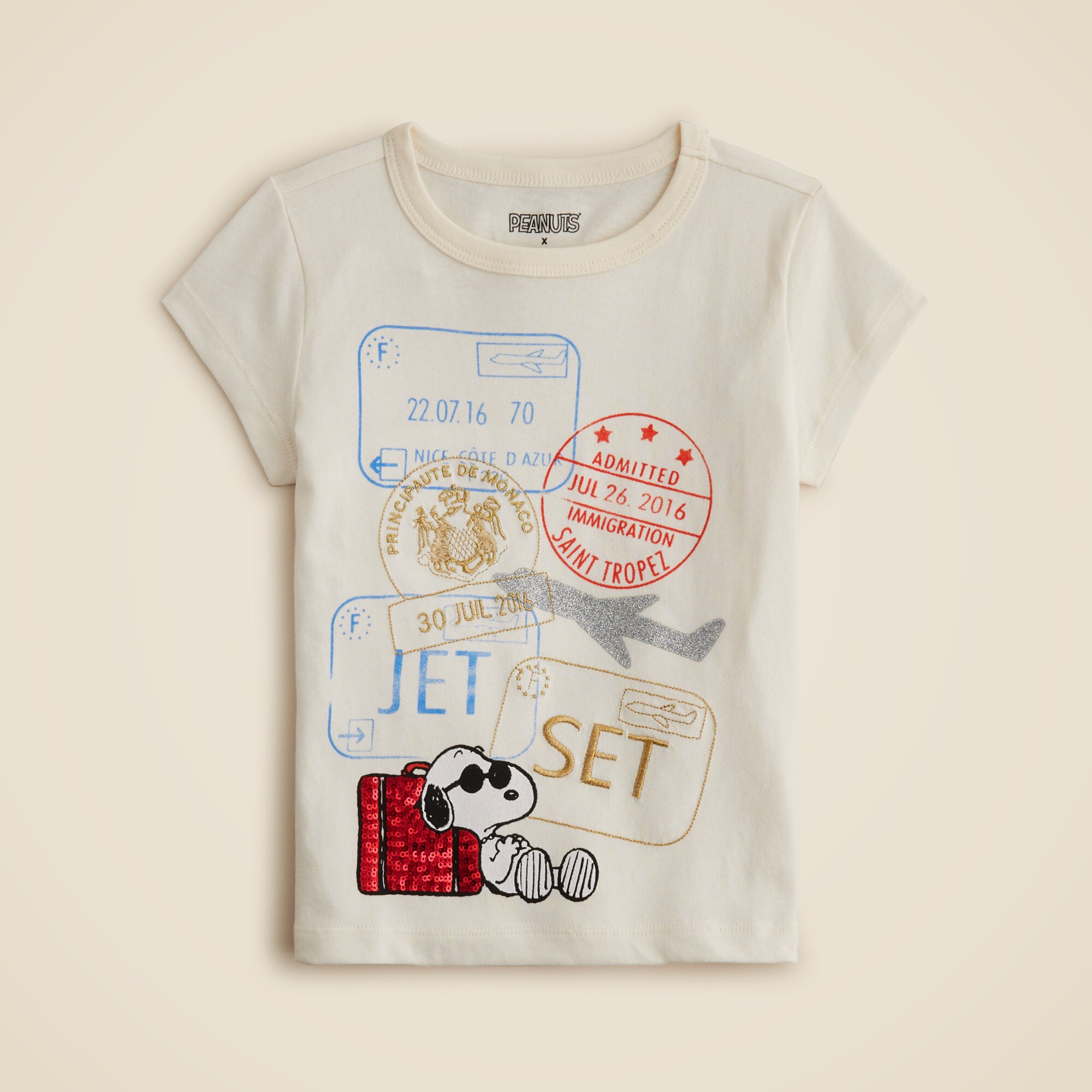 Peanuts® X Crewcuts Passport Graphic T-shirt With Sequins For