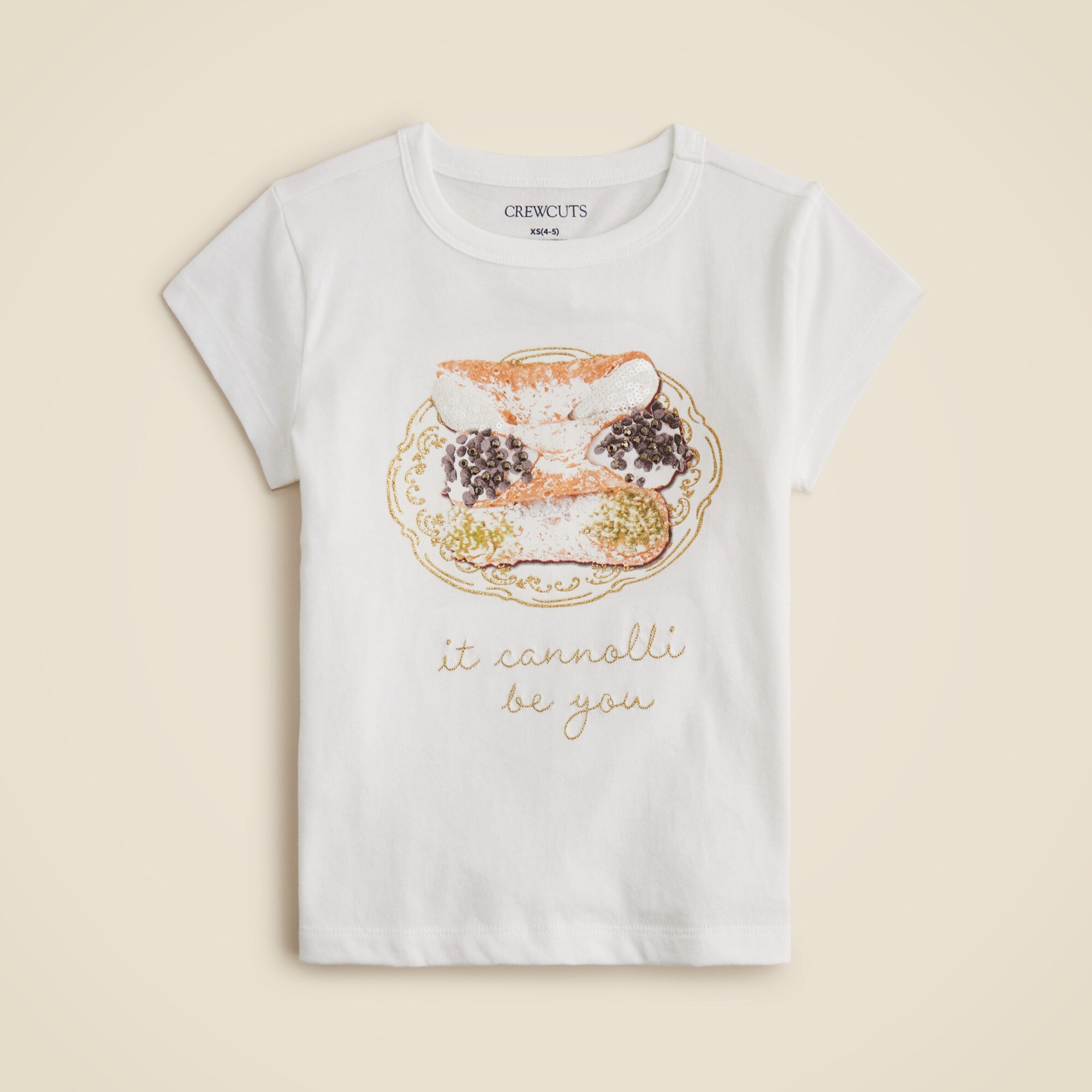  Girls' short-sleeve cannoli graphic T-shirt with sequins