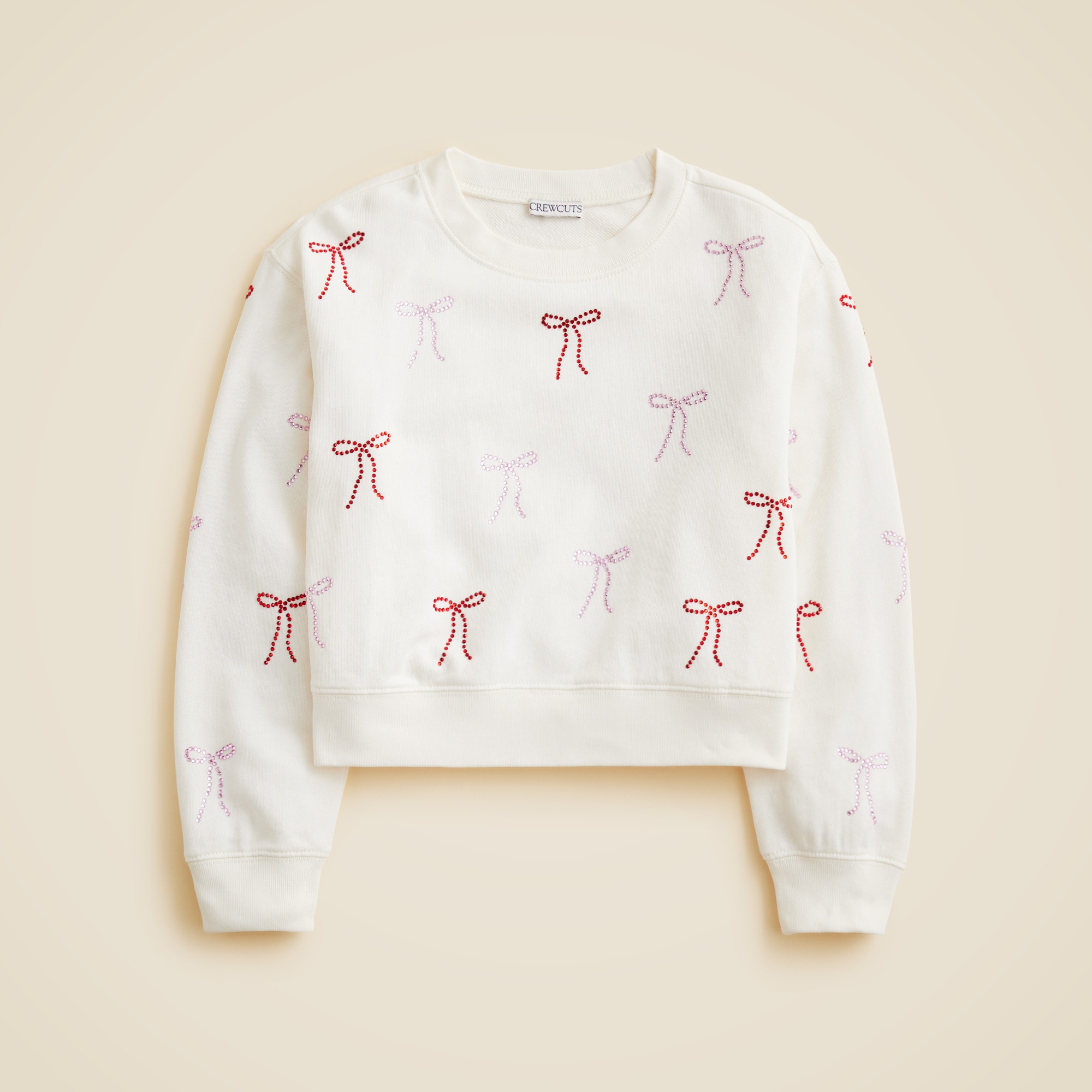 Girls' hotfix bow crewneck sweatshirt in terry