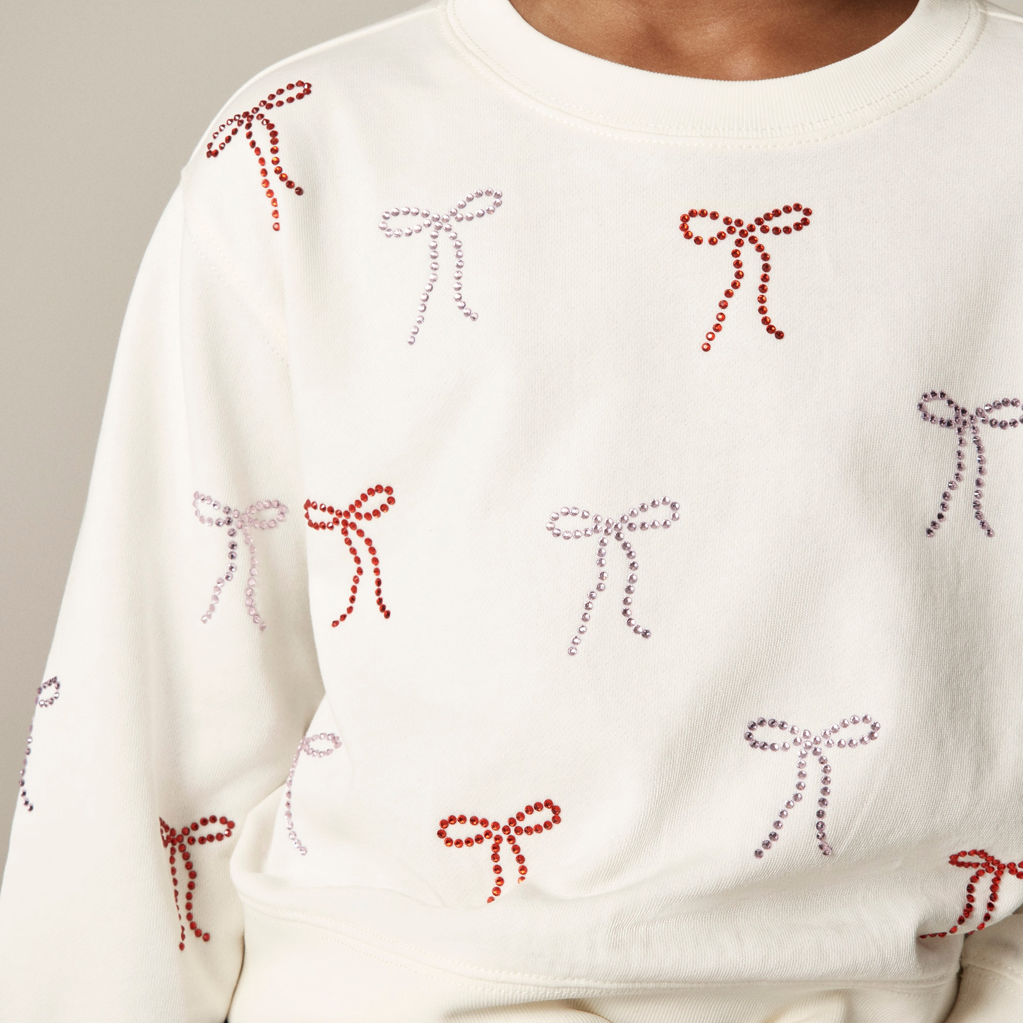 Girls' hotfix bow crewneck sweatshirt in terry