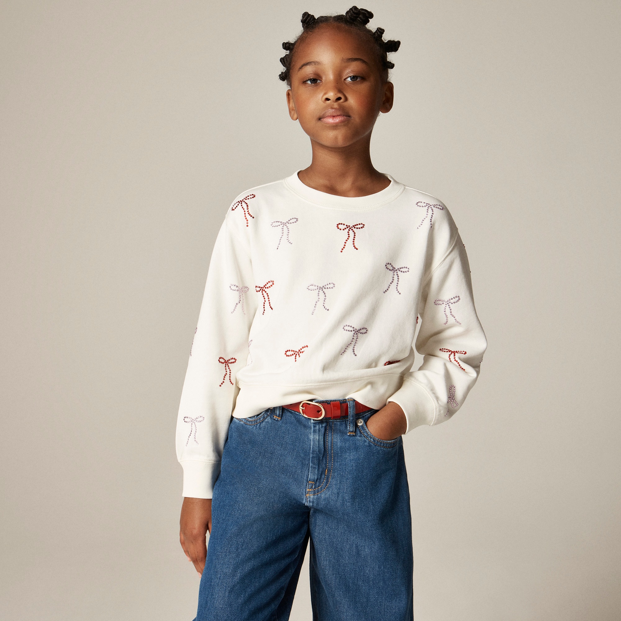 Girls' Hotfix Bow Crewneck Sweatshirt In Terry For Girls | J.Crew