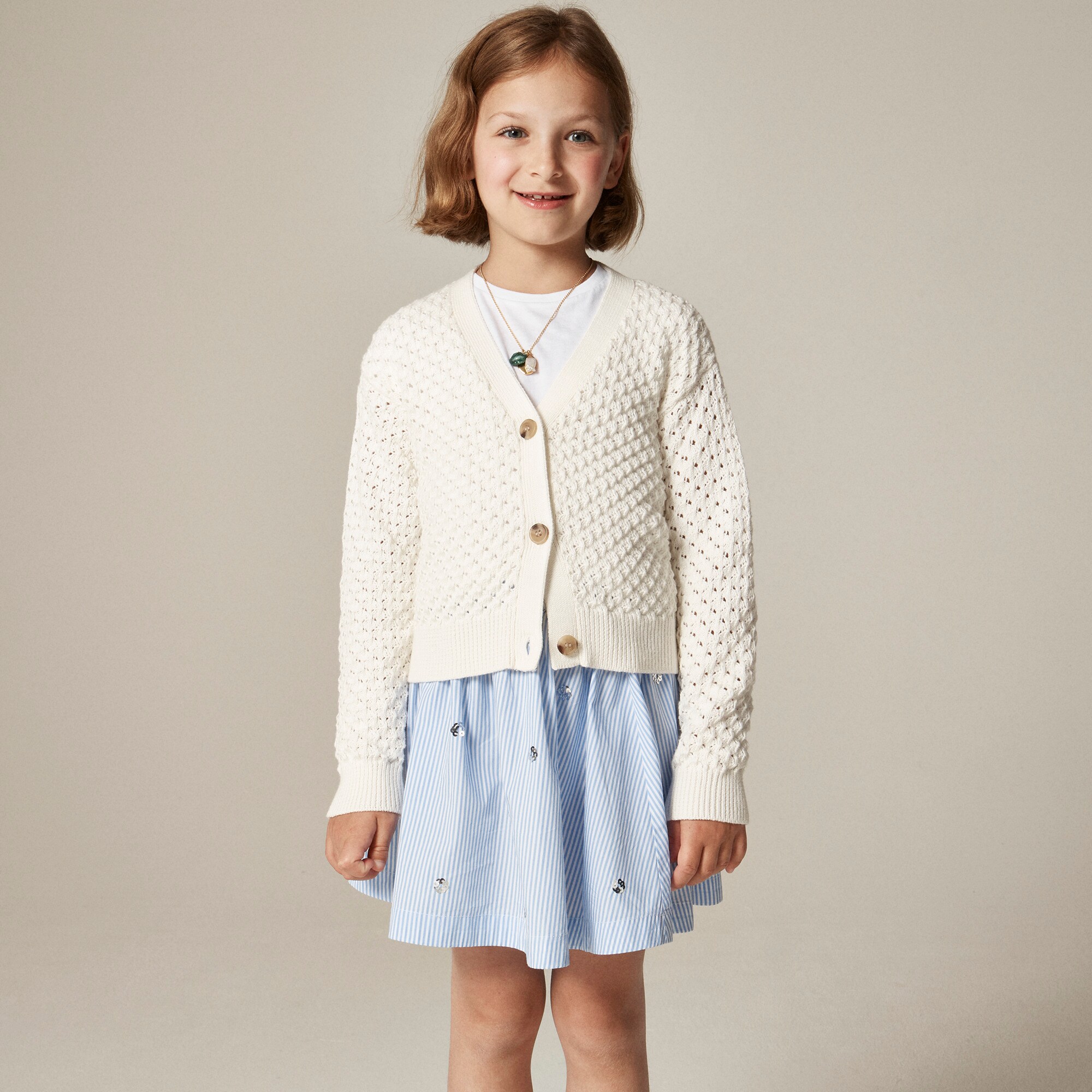  Girls' cotton crochet-stitch cardigan