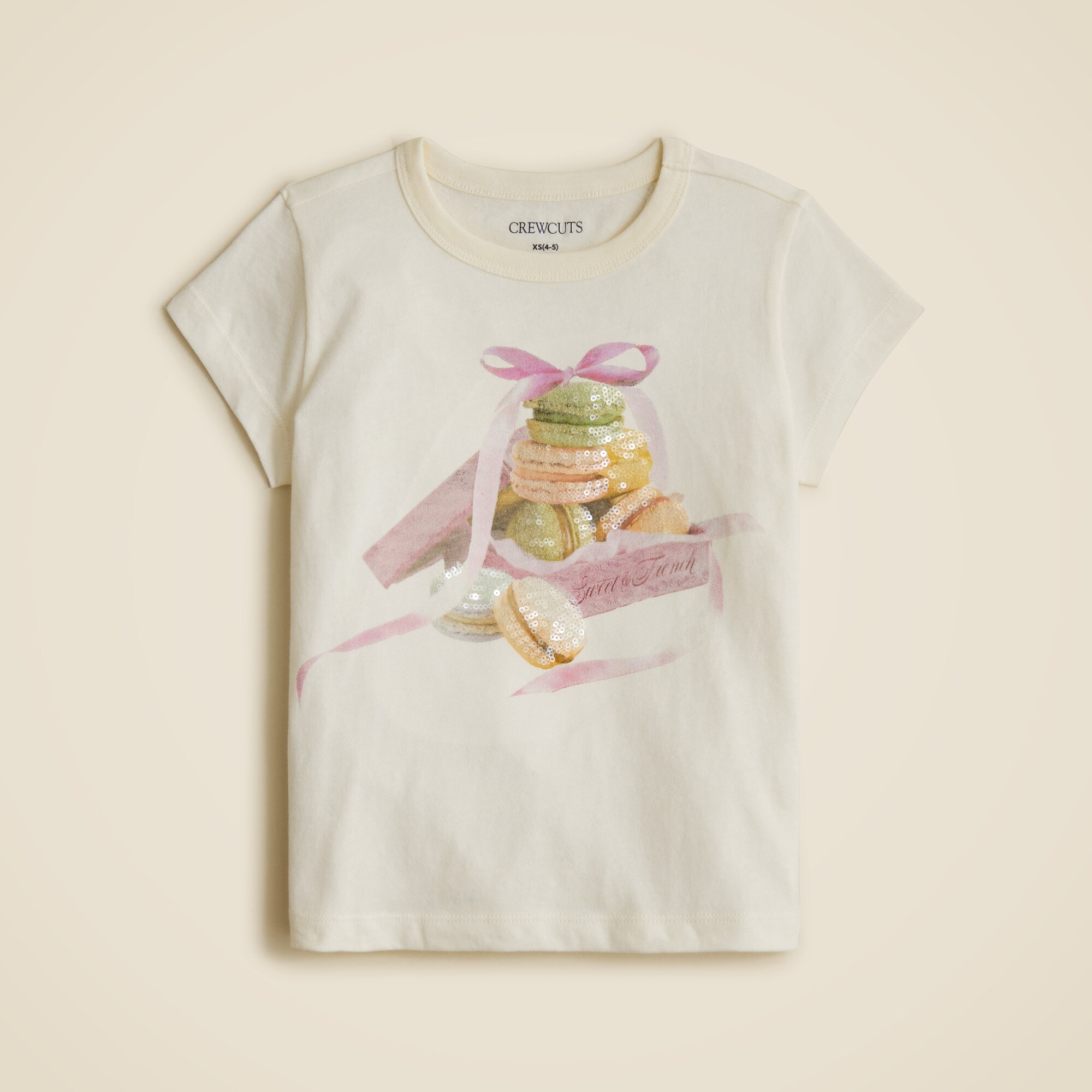 Girls' short-sleeve macaron graphic T-shirt with sequins