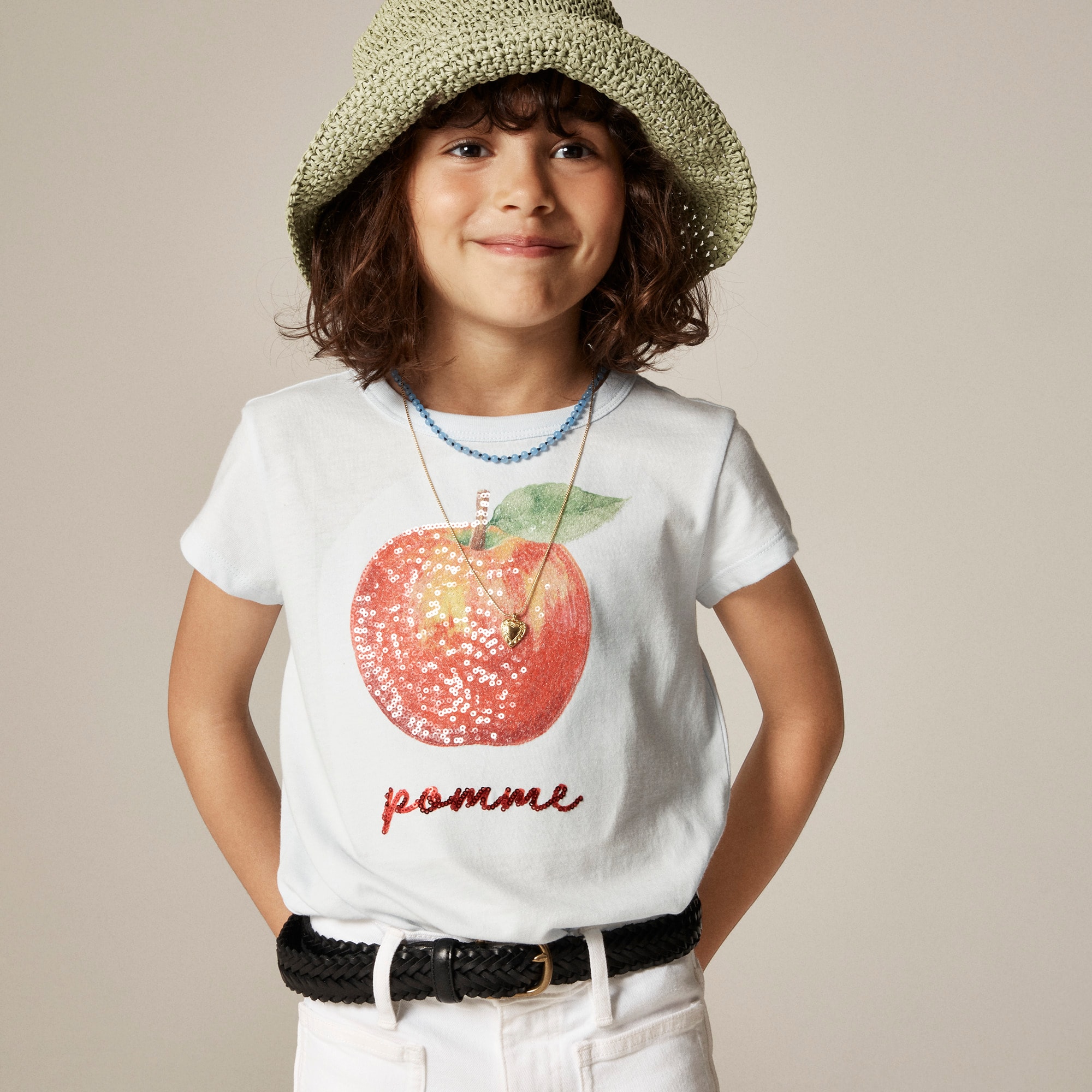 girls Girls' short-sleeve apple graphic T-shirt with sequins