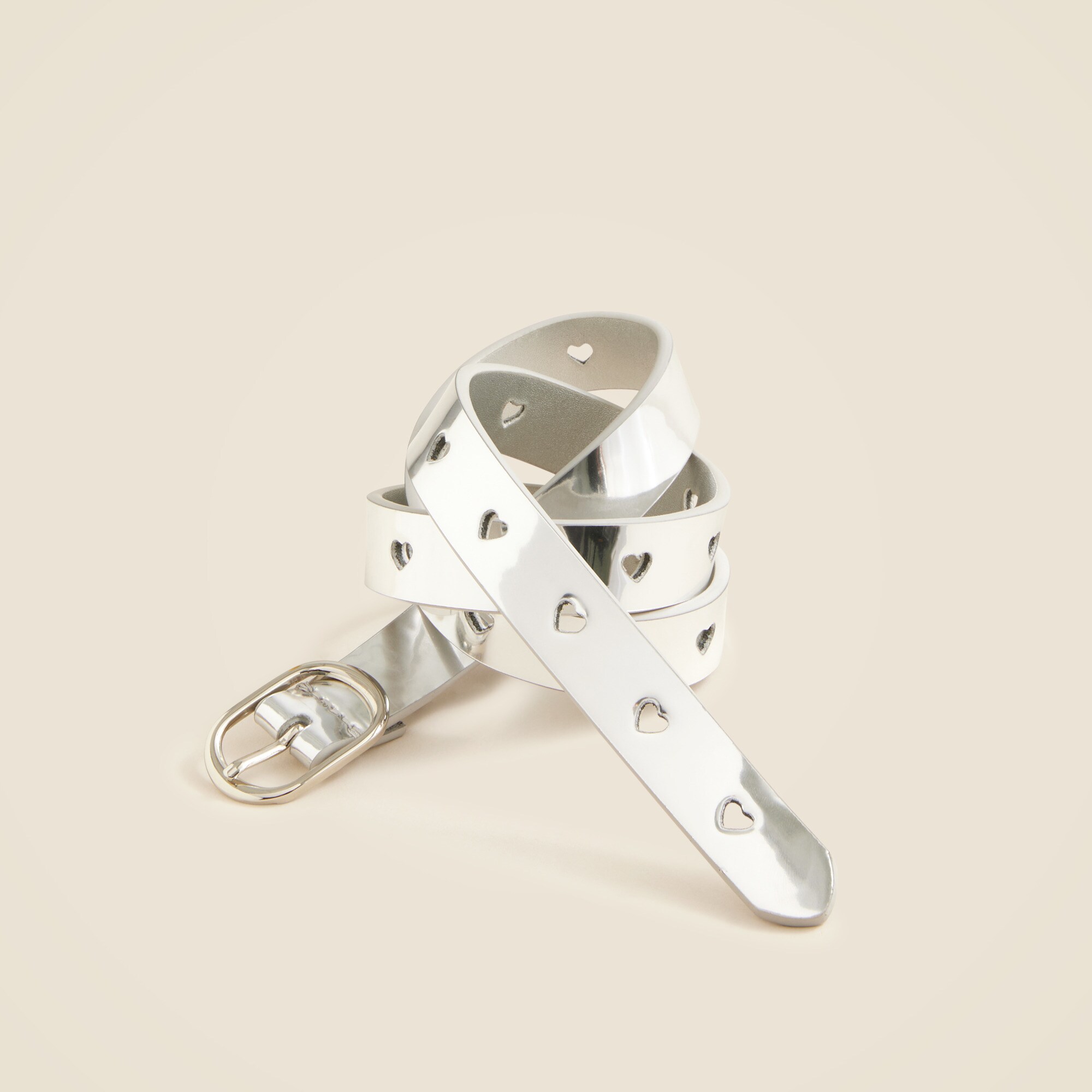  Girls' heart cutout belt in metallic leather