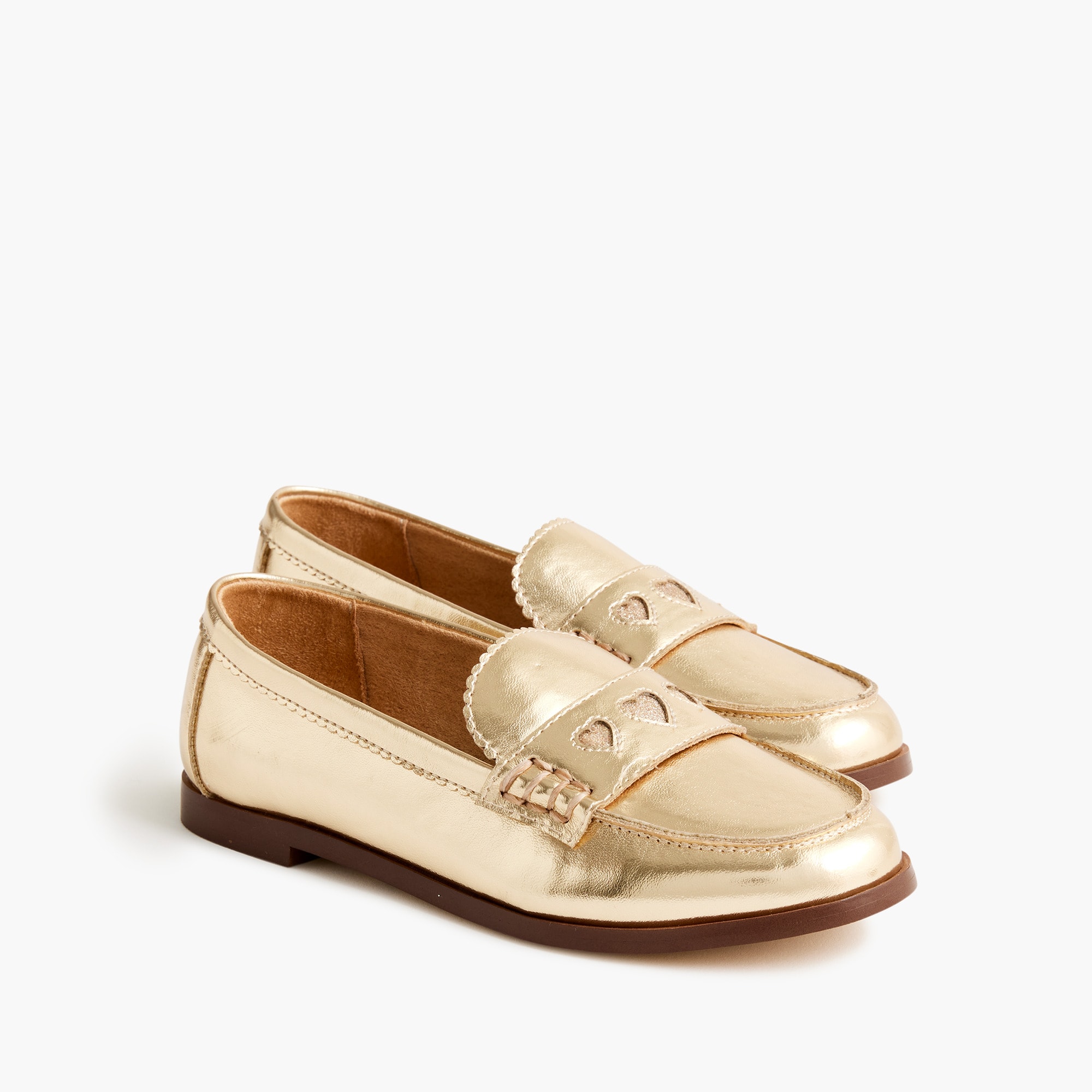 girls Girls' gold heart loafers