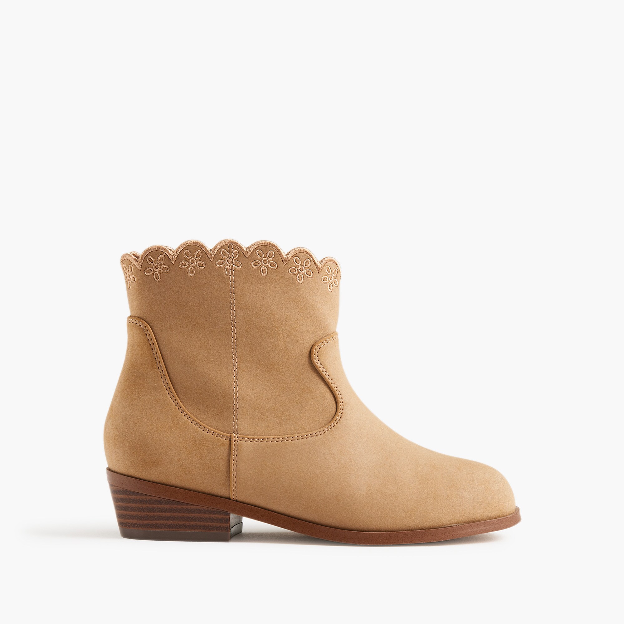 Girls' scallop-embroidery booties