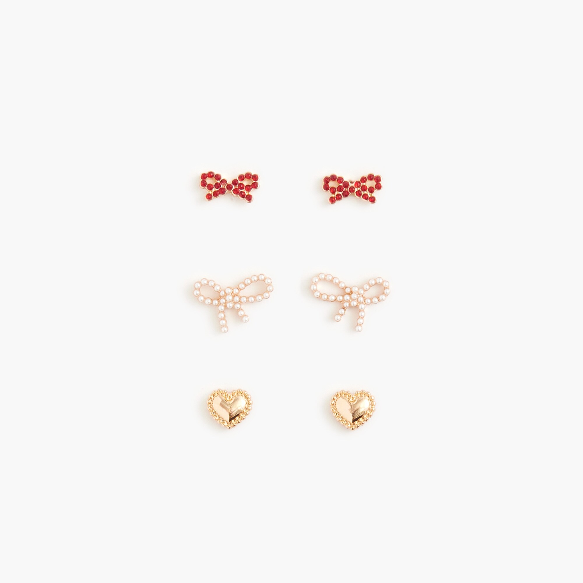 girls' bow heart earrings pack-of-three for girls